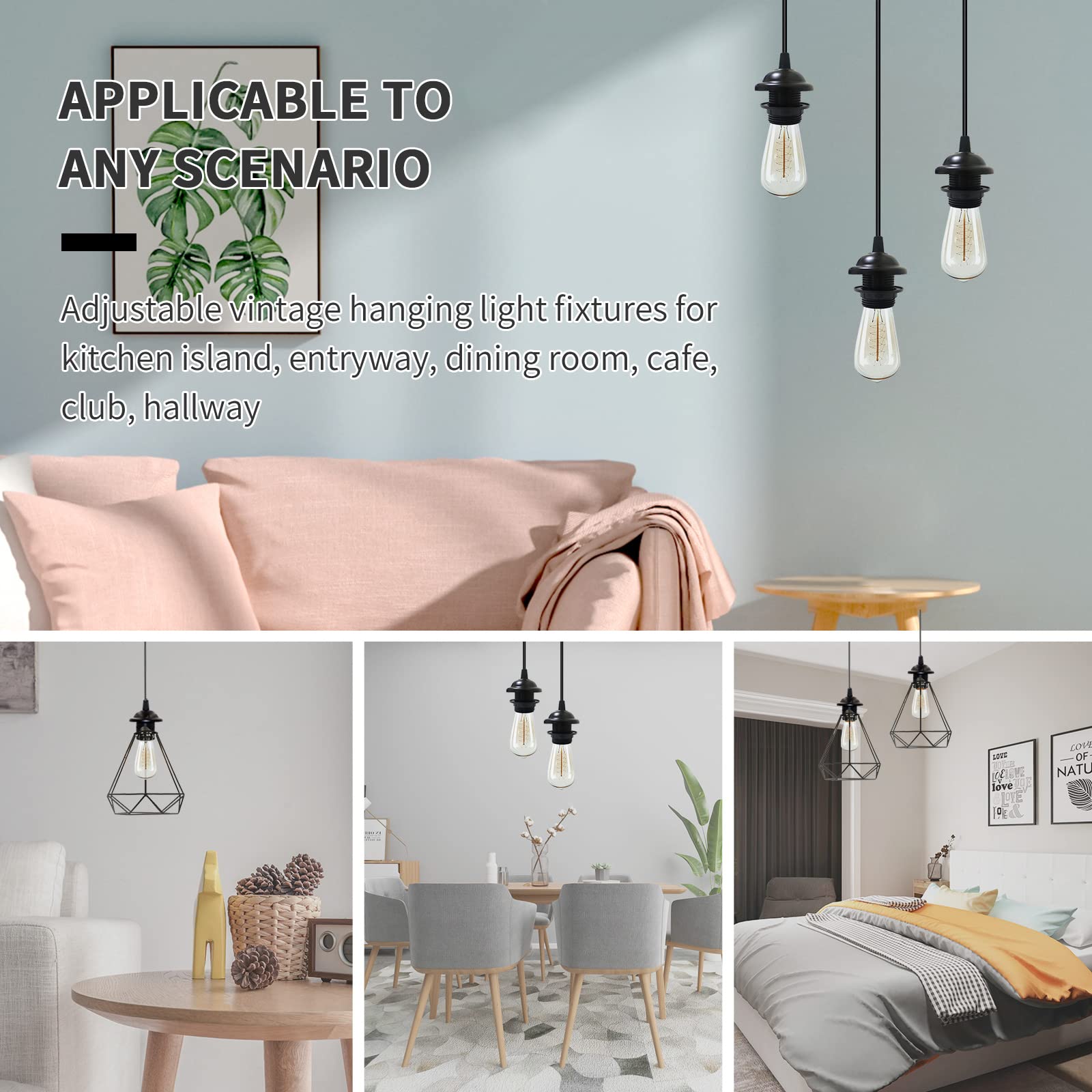 VTYXCTIGJ Industrial Mini Pendant Light Kit, UL E26 Vintage Lamp Socket, Adjustable Hanging Light, Black, Model XDT