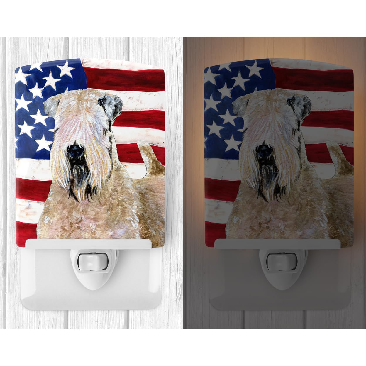 Carolines Treasures Ceramic Night Light with American Flag & Wheaten Terrier, 6x4x3 inches, Multicolor, Model SS4019CNL