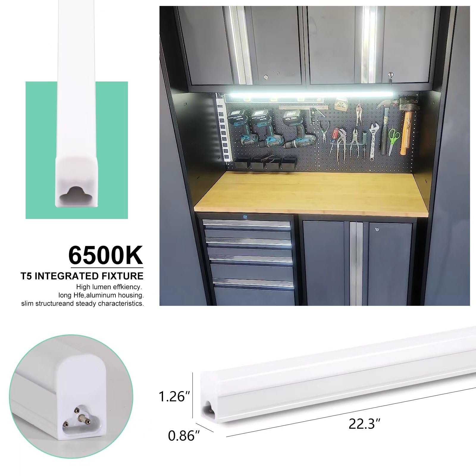 Aqiquut Under Cabinet Lights 1Ft,T5 5W 6500K Cool White 600Lm,Led Dressing Table Light 1 Foot With Plug,Linkable Under Cabinet L