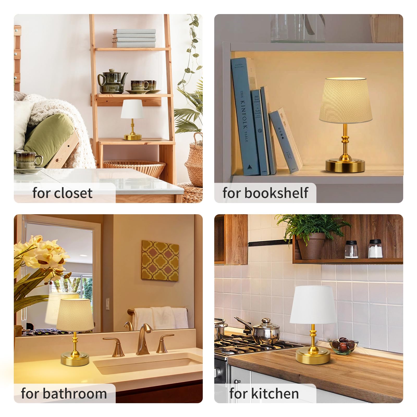 Onewish Small Cordless Lamp Dimmable-Battery Operated Table Lamp, 4000Mah Rechargeable, Touch Bedside Lamp With White Fabric Sha