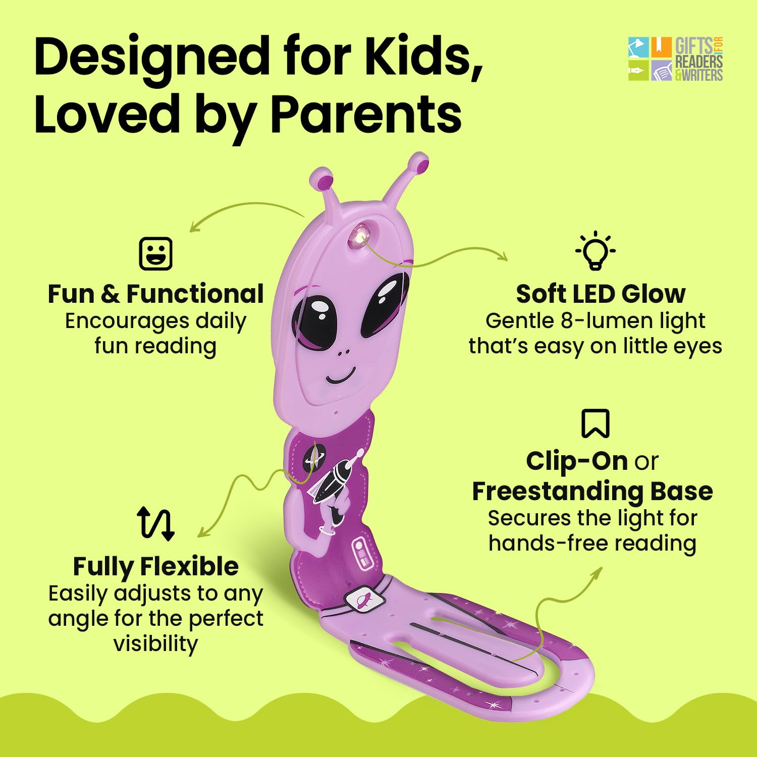 Gifts For Readers & Writers Led Reading Light - 2-In-1 Bookmark & Clip-On, Battery Operated, Alien Purple, Model 4947