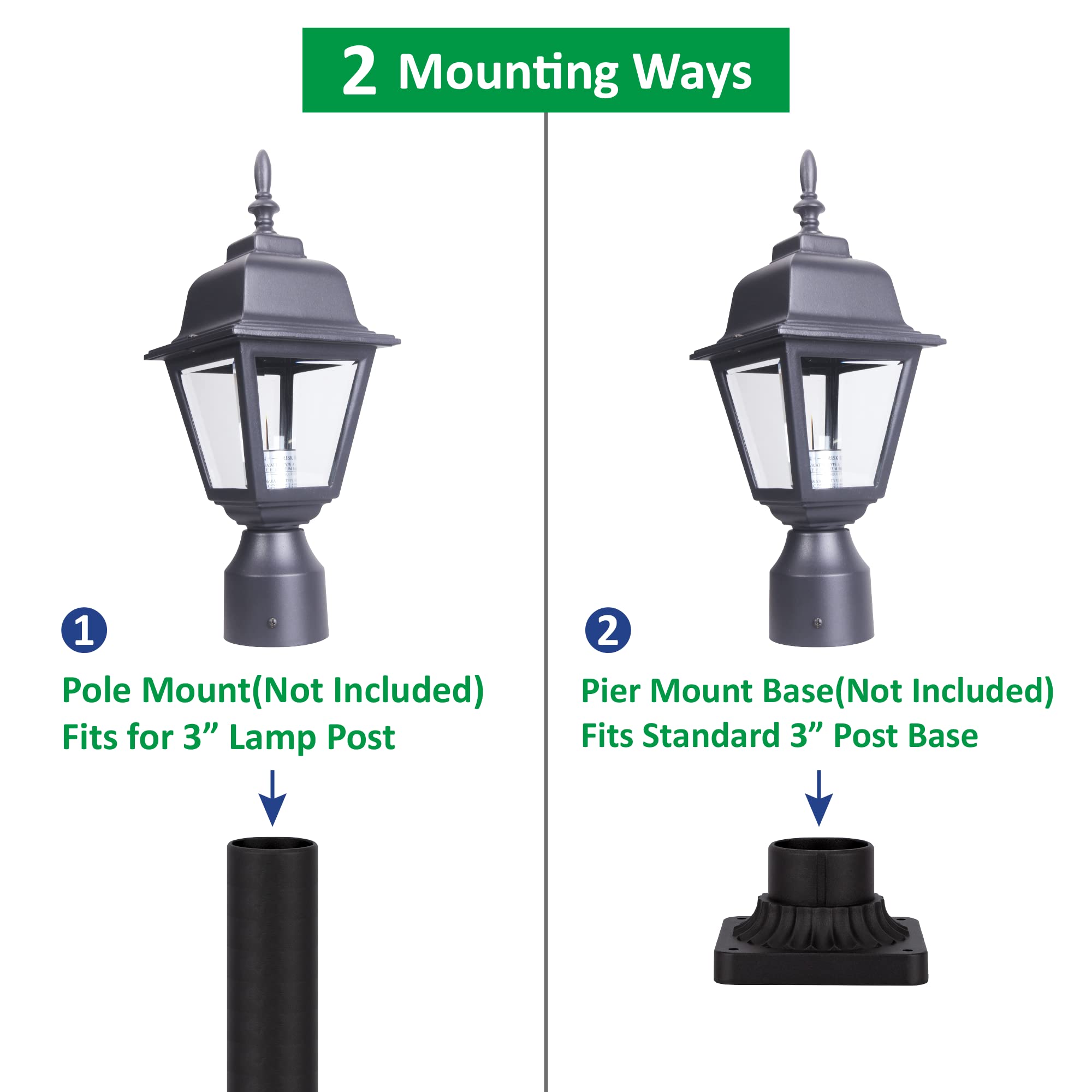 Lit-Path Outdoor Post Lantern, Aluminum, E26 Max 60W, Matte Black, 1-Pack, Model Lt-Pl003