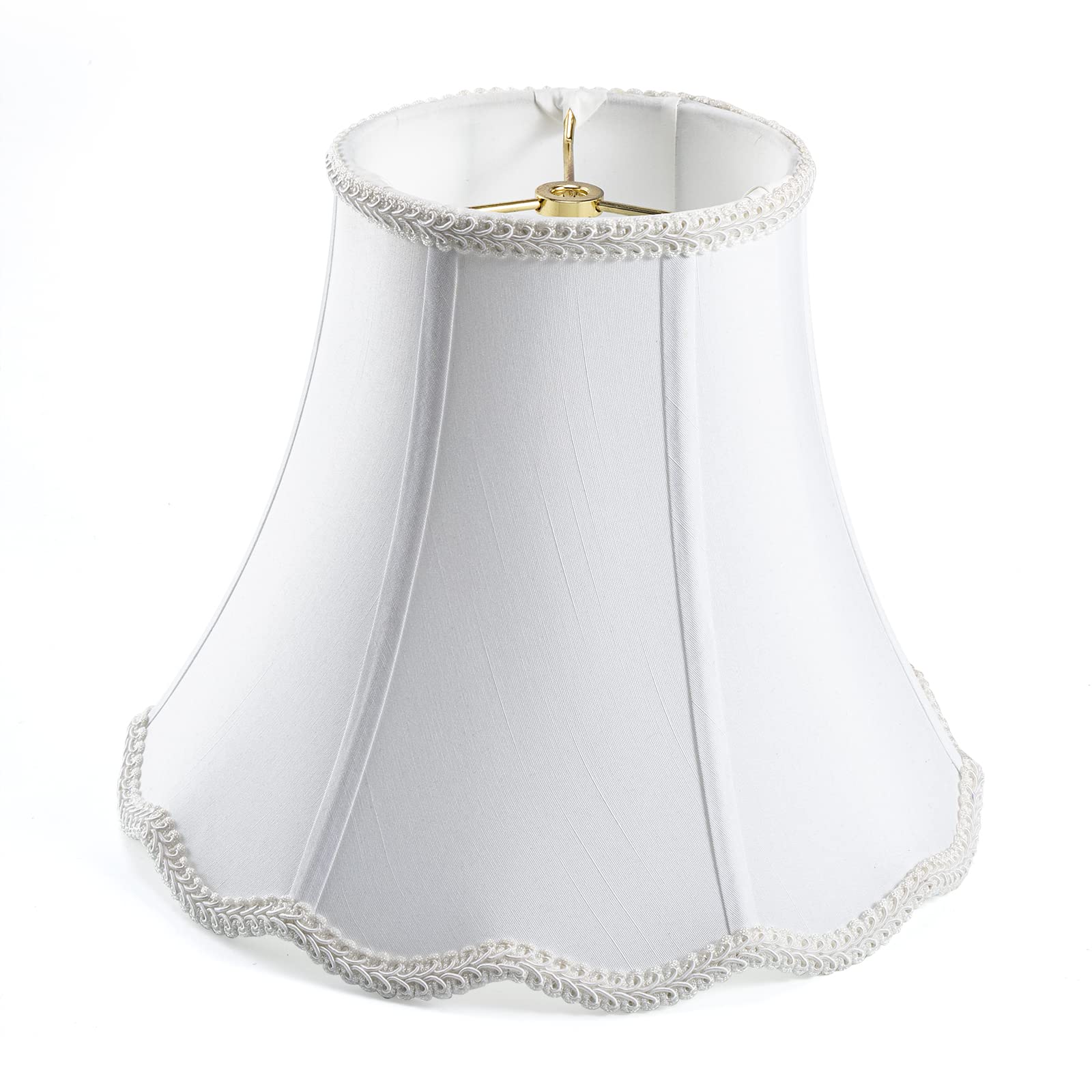 Bell Lamp Shade, Saangseon White Scalloped Lampshade Replacement, 7'' Top X 14'' Bottom X 10.5'' Slant Height X 10'' Vertical Height, Brass Spider