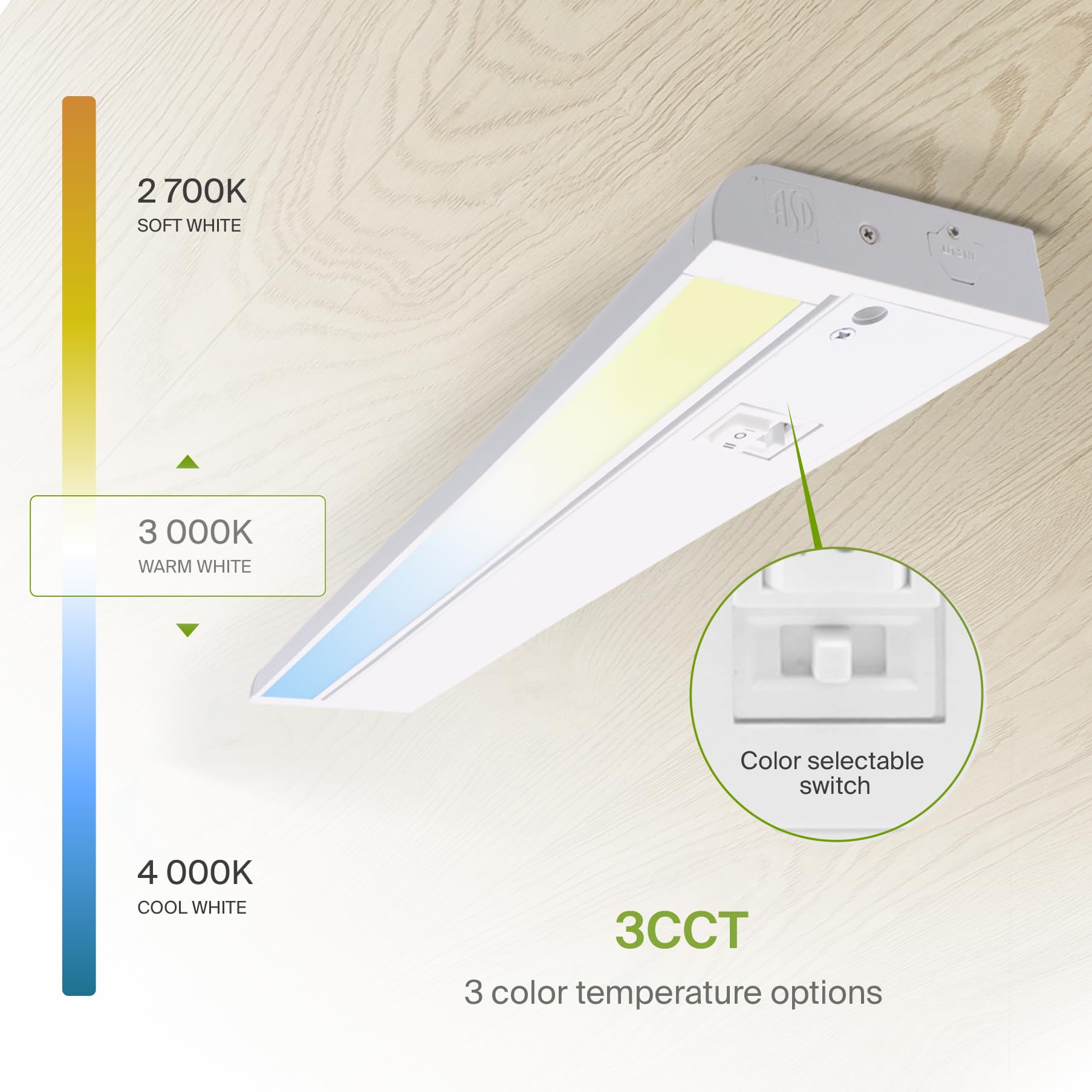 Asd Swivel Led Under Cabinet Lighting  24 Inch 12W  Hardwired Or Plug-In  2700K/3000K/4000K  Hi/Low Switch  Rotatable Lens  Dimmable Linkable Under Counter Light For Kitchen  Etl & Energy Star