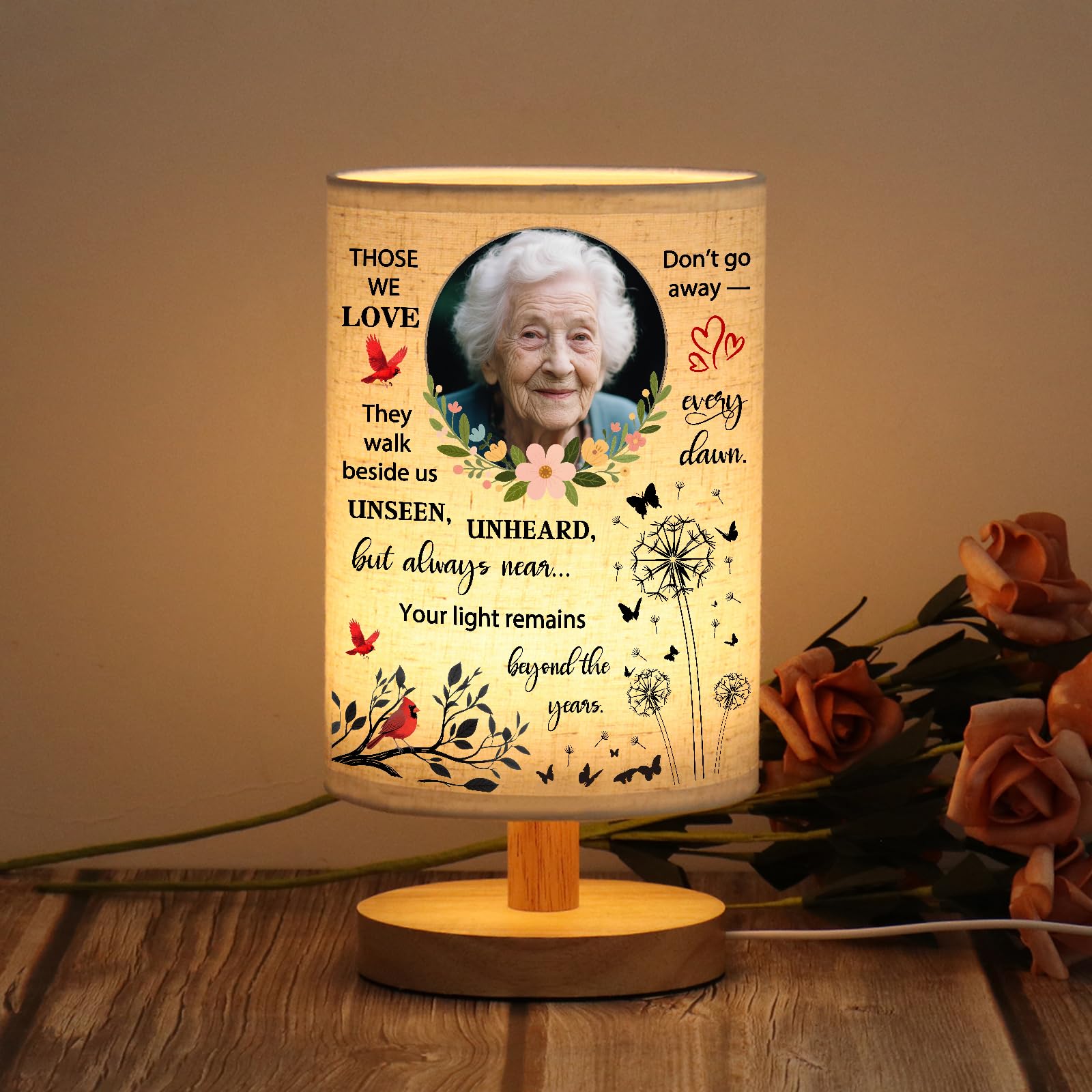 WSYEAR Custom Photo Lamp Sympathy Gifts for Loss of Loved One- Memorial Gift for Women Mother Grandma Friend Remembrance Decor with Wood Stand