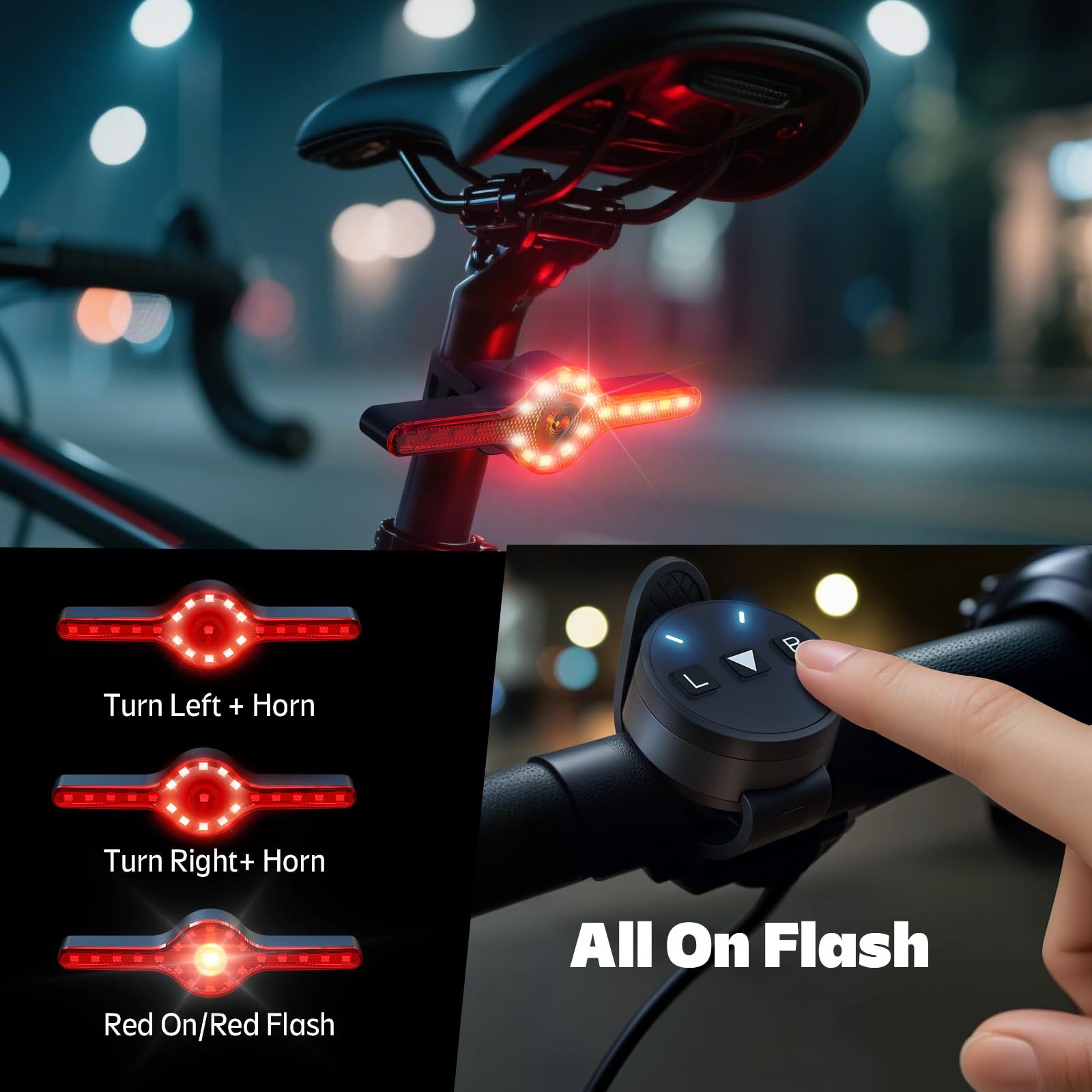 Bike Tail Light Smart Ultra Brightness Brake Light with Turn Signals and Sensing Bicycle Light,Remote Control Rechargeable Rear