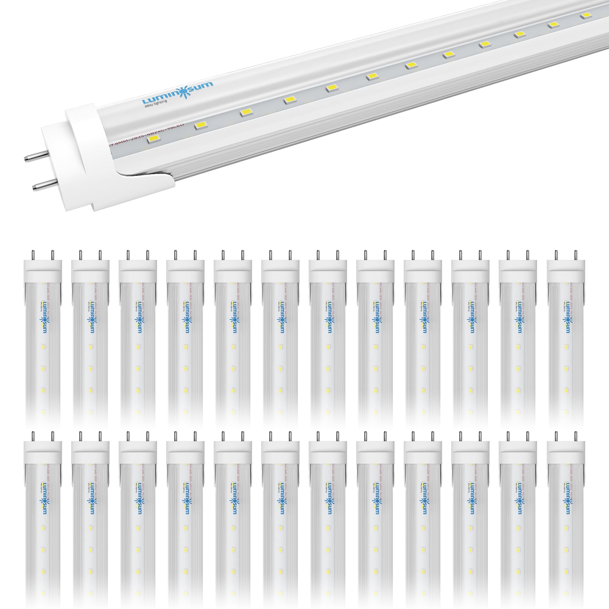 Luminosum Led T8 Light Tube 4 Foot 20W (40W Equivalent) Dual-Ended Powered G13 Clear Cover Daylight 5500-6000, Etl Listed, 25-Pa