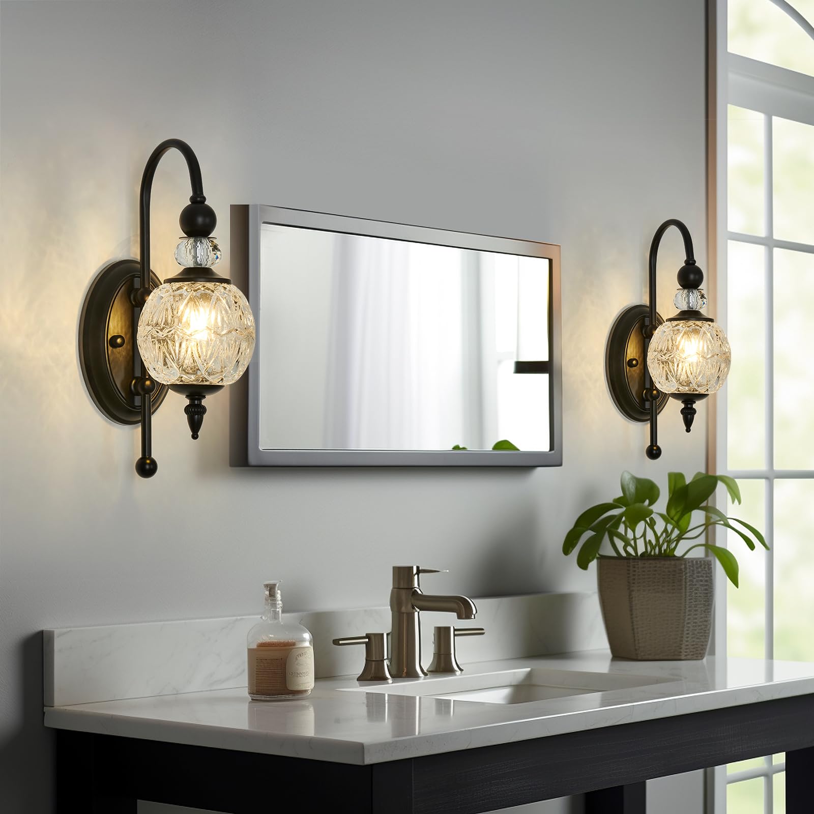 Piepooye Vintage Wall Sconce Black Iron G9 Bulb Glass Globe Shade 1 Light Indoor Lamp Model R-3014