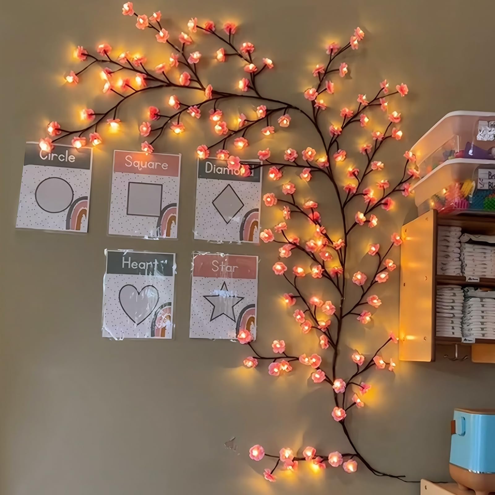 Cherry LED Tree Branch Lights for Wall, Cherry Blossom Willow Vine Twig Decor Garland with 72 LED Lights and Remote,8 Lighting M