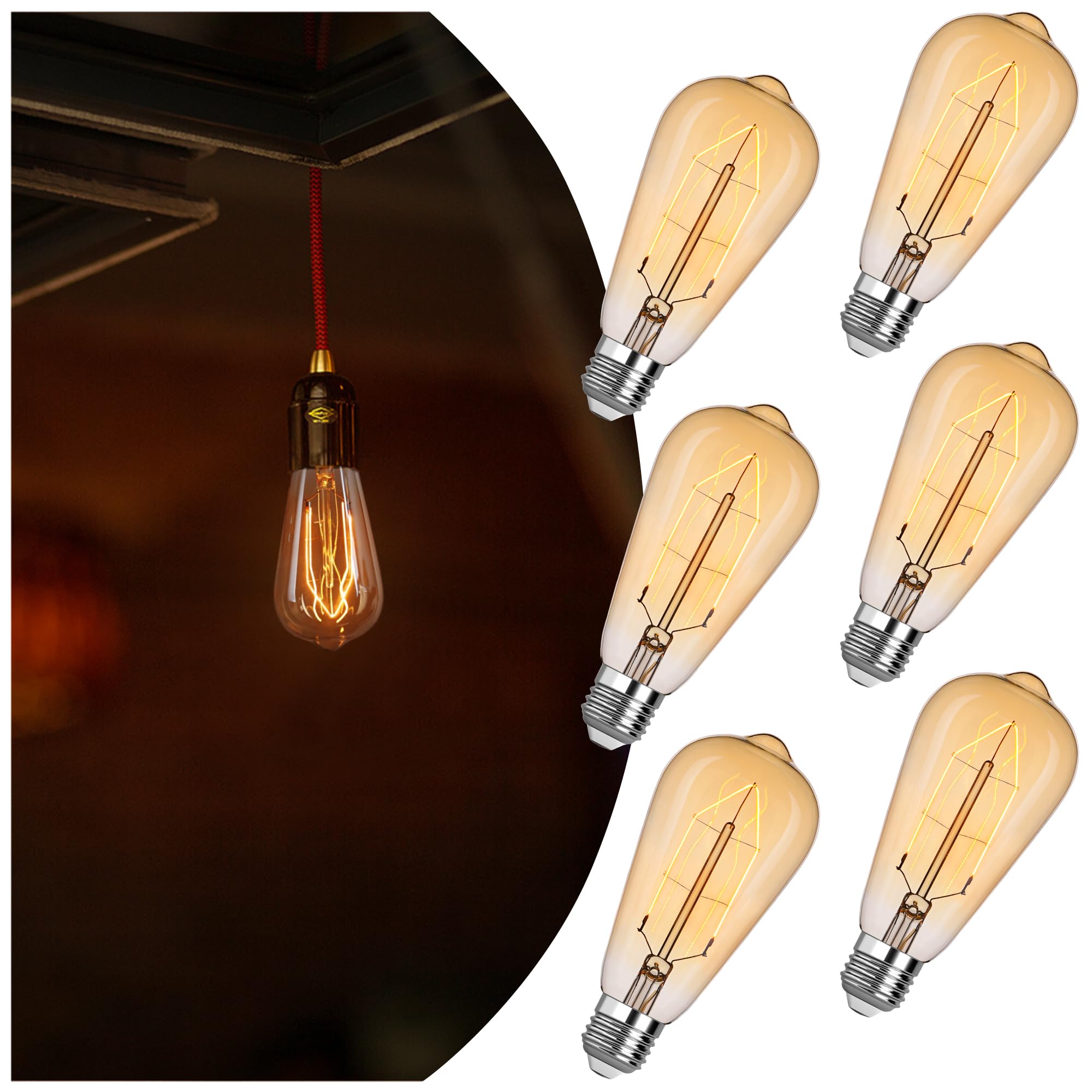 Led Edison Bulb Equal 25W Vintage Amber Light Bulbs 2000K Soft Yellow Light Led Bulbs, Super-Thin Spiral Filament Incandescent W