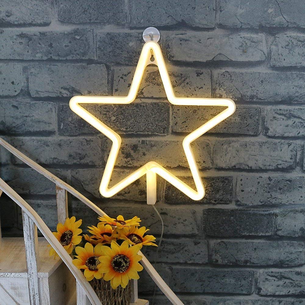 ENUOLI LED Neon Sign Star Night Light Wall Decoration Art for Bedroom Living Room, Warm White, Model sNH.G009, Size: Star