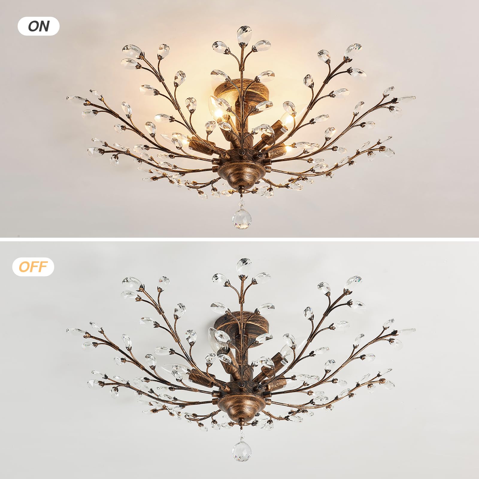 CVKASH 5-Light Vintage Crystal Chandelier, Modern Bronze Iron Ceiling Fixture, 30 Inch for Kitchen, Dining, Living Room, Bedroom, Hallway