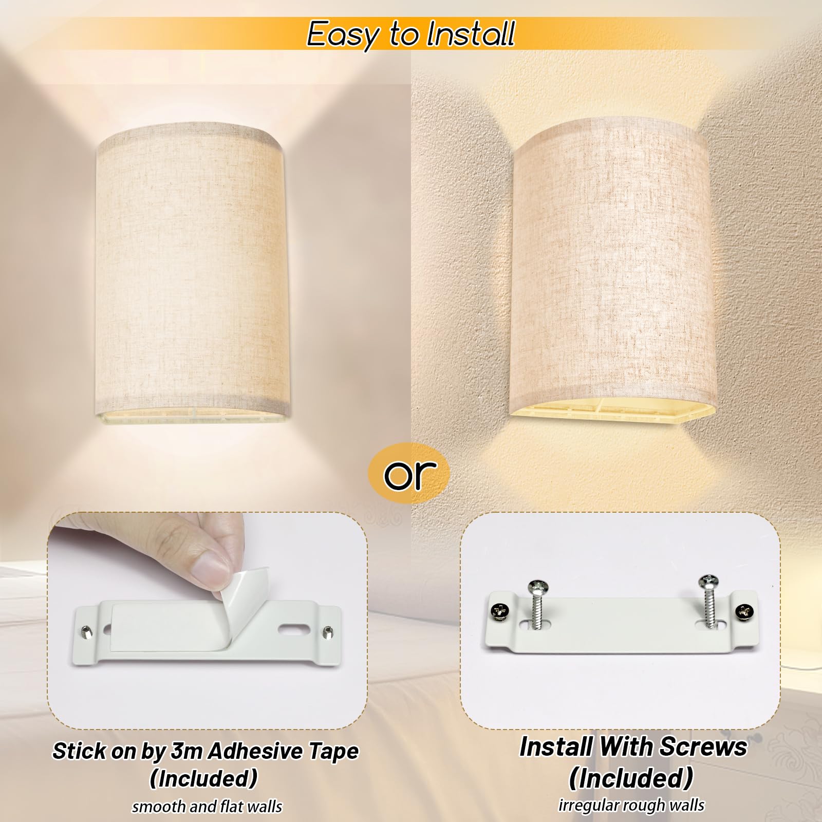 FINCMY Battery Operated Wall Sconces Set of Two, 18 RGB Colors, Remote Control, USB Charging, Beige, Metal, Model LED-000