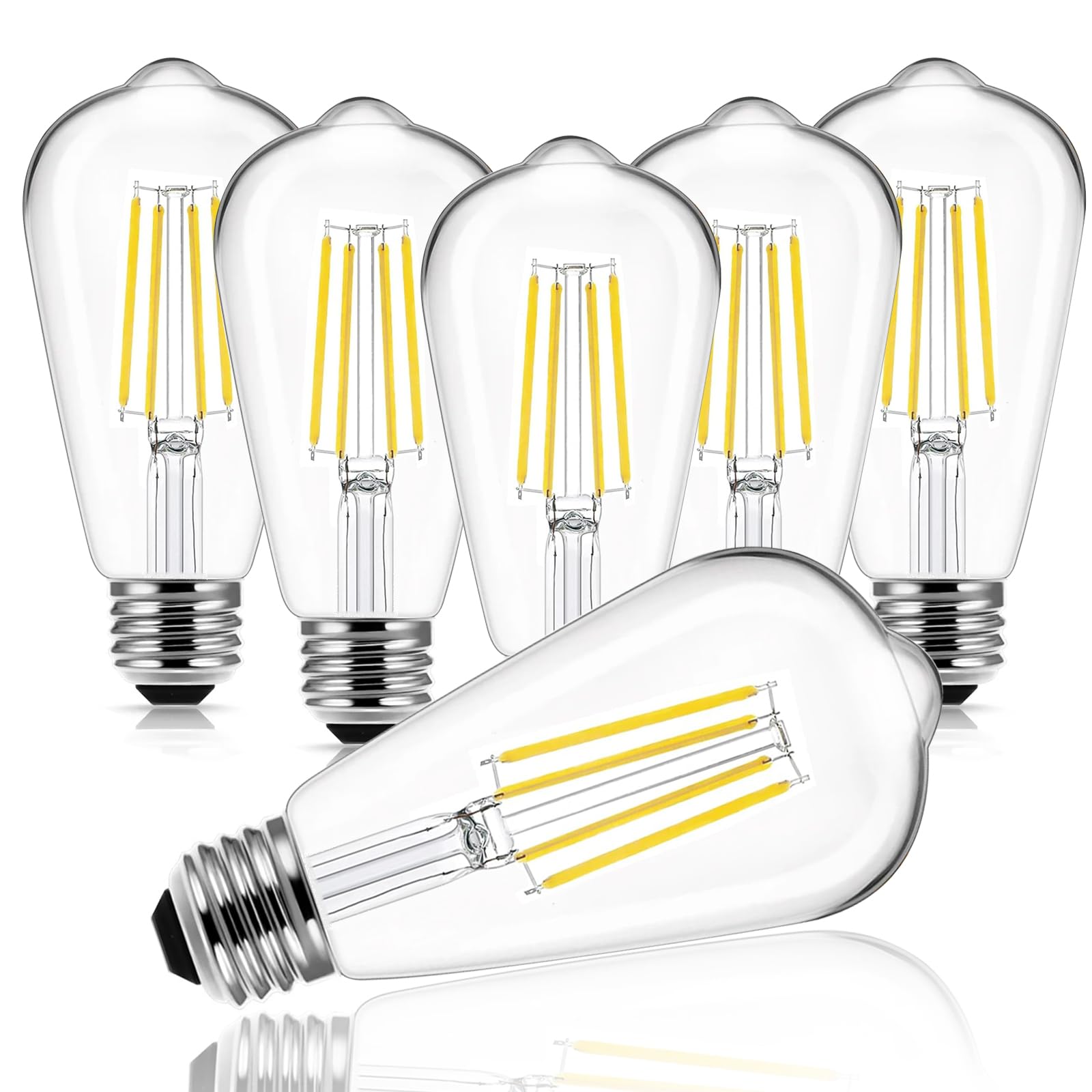 Hession Vintage Led Edison Bulb, 6-Pack St58 6W, Equivalent 60W Neutral Natural Light 4000K E26 Medium Base Antique Vintage Styl