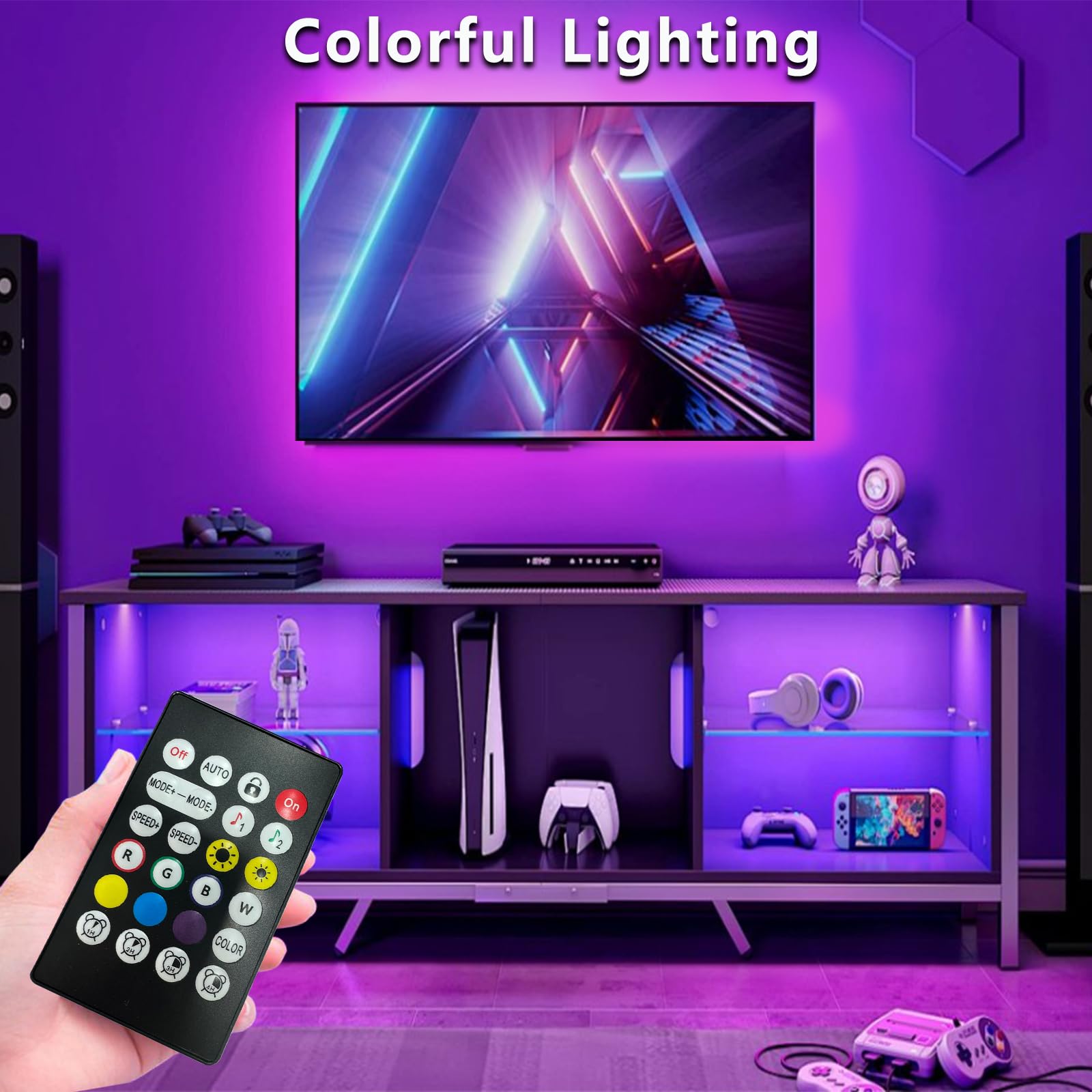 httpsmp TV Backlights, 13.1FT LED Strip Lights, RGB Music Sync, Bluetooth & Remote Control for 32in-65in TVs, Multicolor