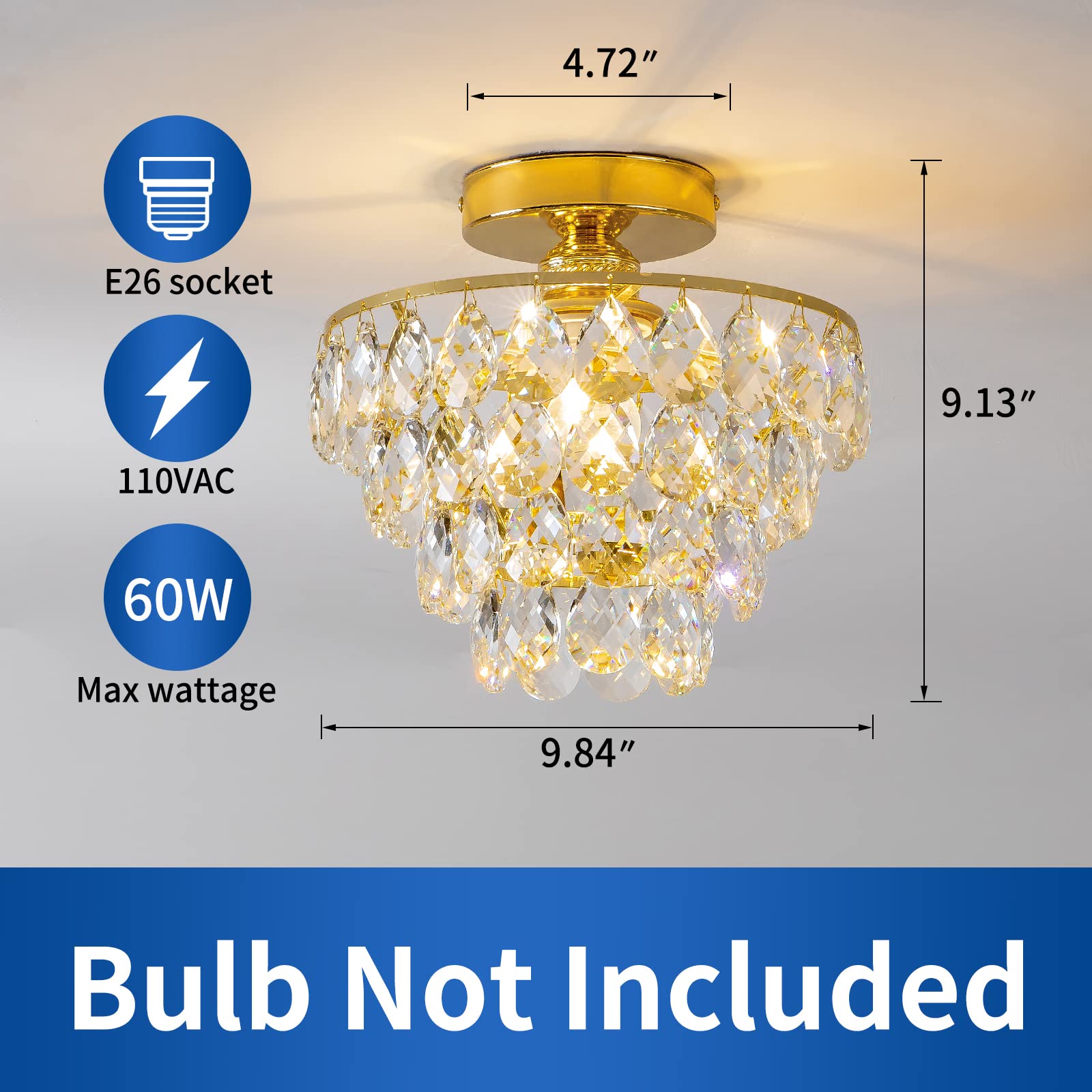 Modern Gold Crystal Chandeliers, Mini Flush Mount Ceiling Light Fixture, Close To Ceiling Lamp Fixture For Hallway Bedroom Bathr