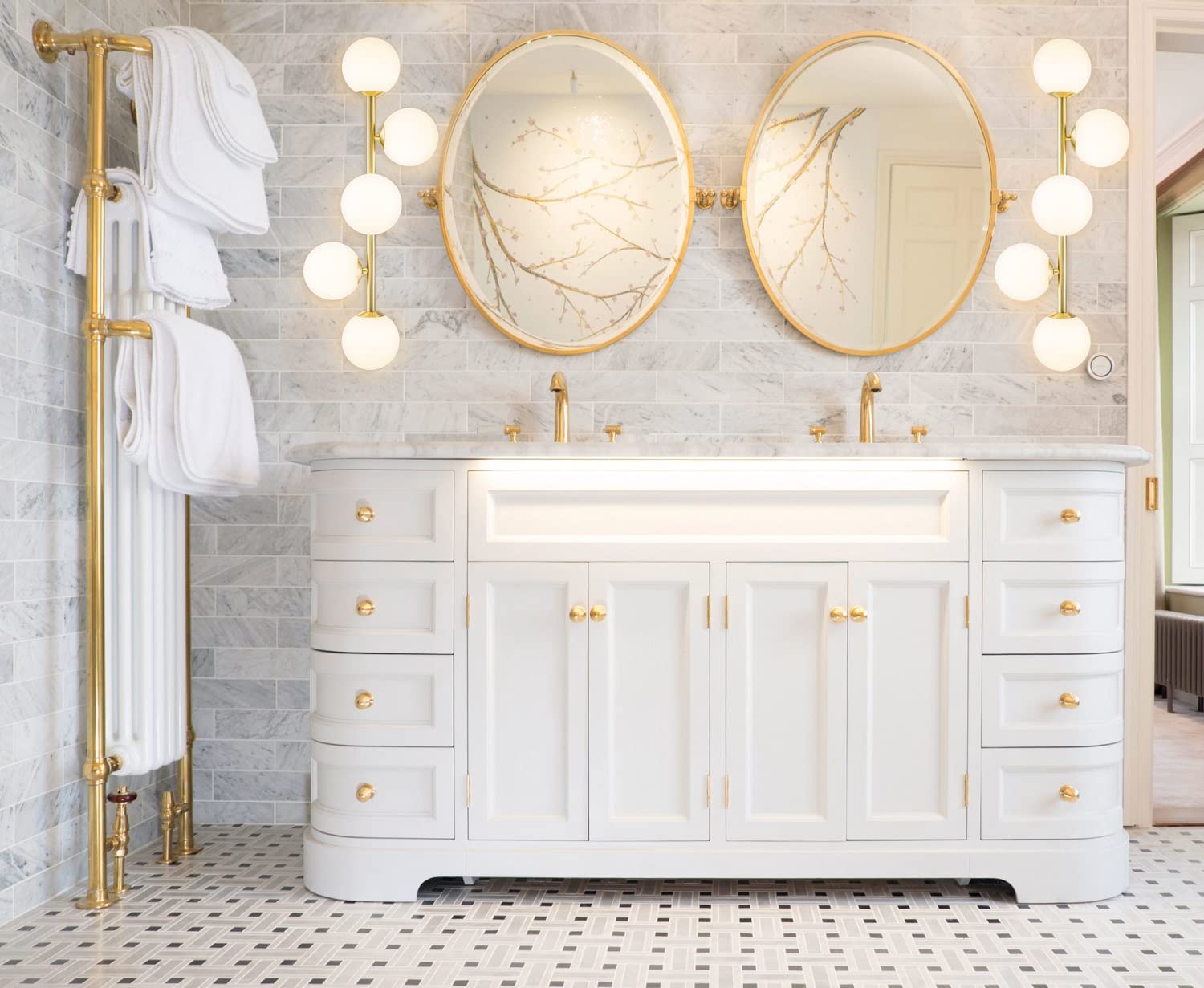 artmoonlight 5-Light Bathroom Vanity Lights, Dimmable LED, Gold Brushed Metal, Milk Glass, Semi-Flush Mount, Model 810054703136