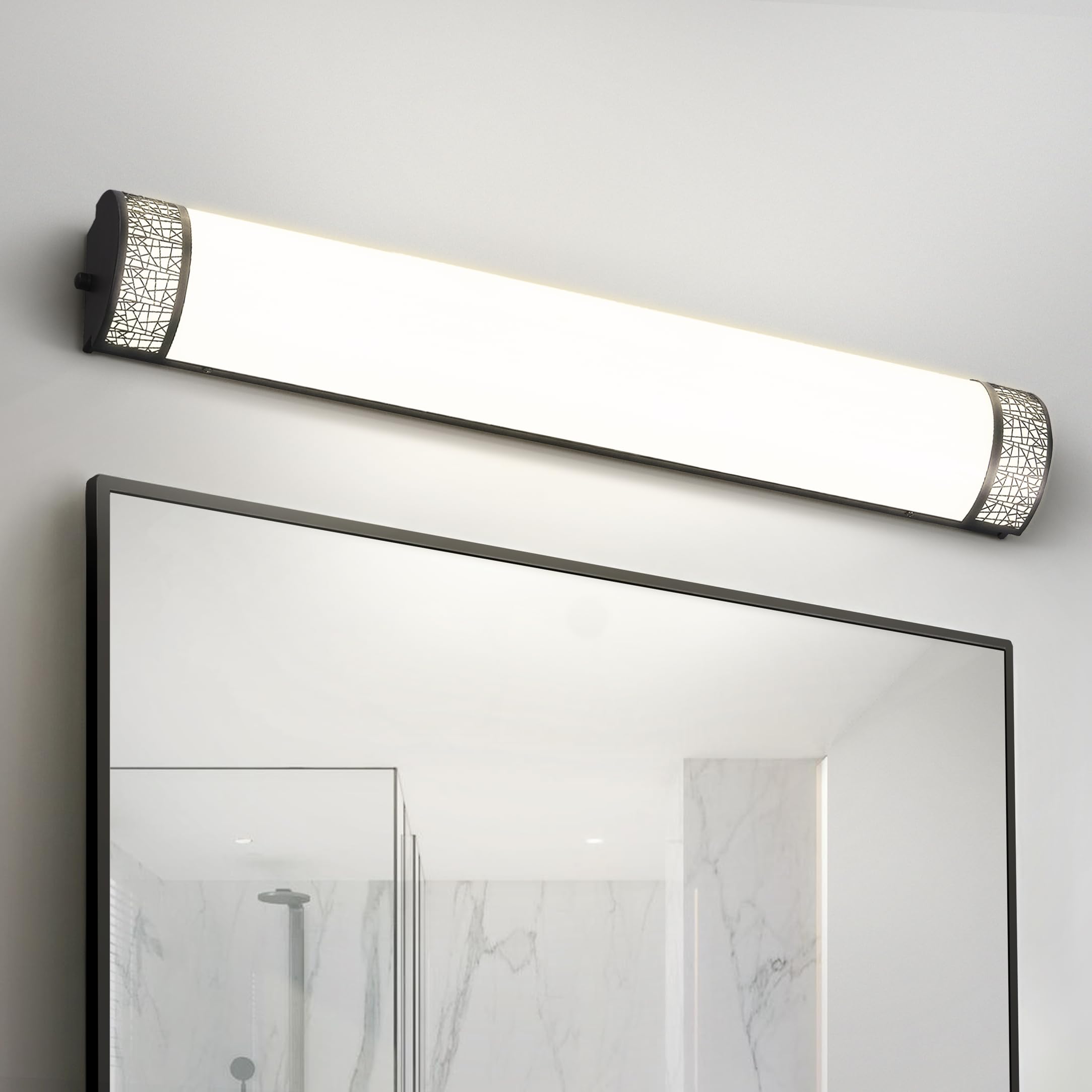 ASD 36 Inch LED Bathroom Vanity Light - Dimmable 30W 2700K-5000K, Matte Black, Alloy Steel, Model A-LVF-LF-36D30