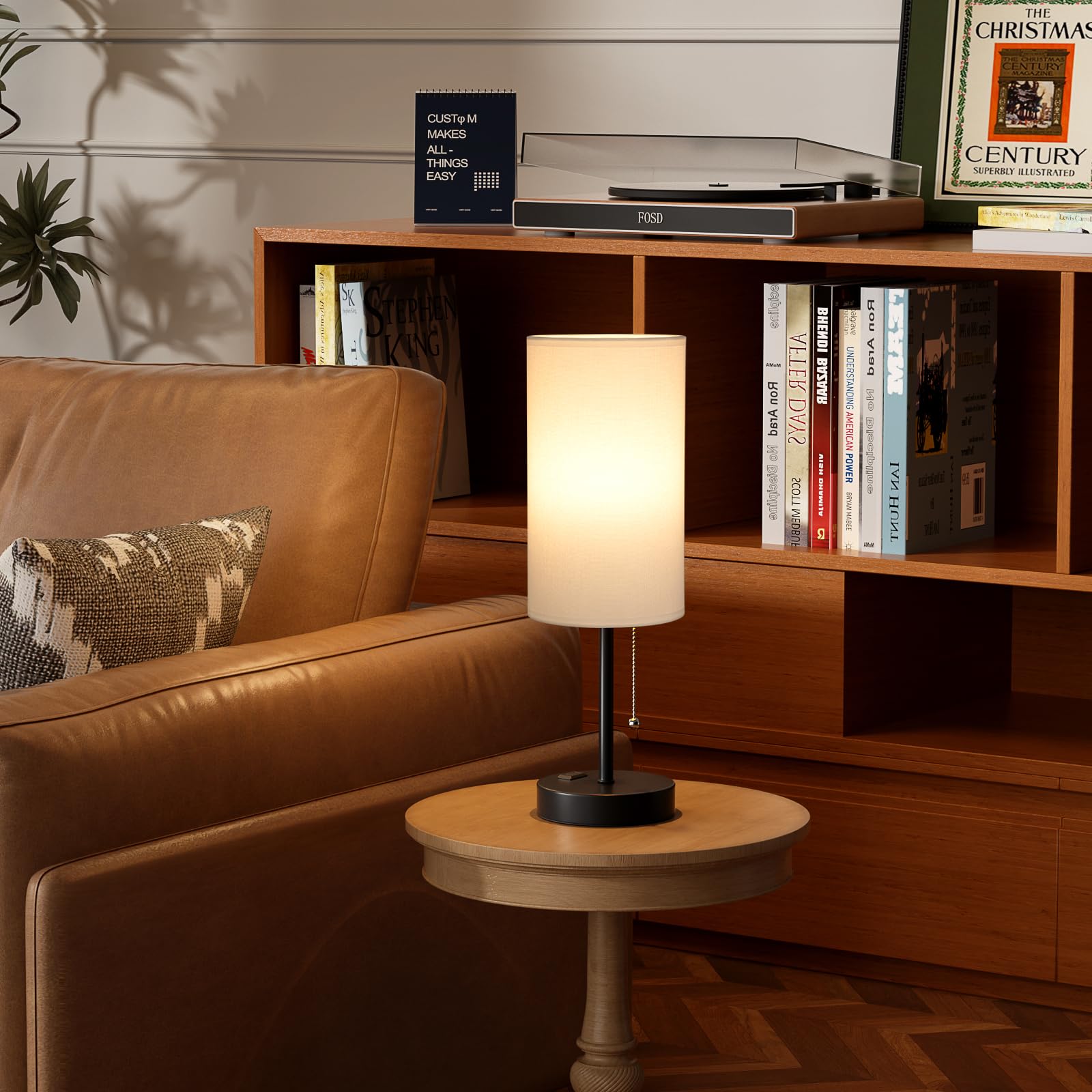 17.4Inches White Bedside Lamp For Bedroom Nightstand - Tall Lamp With Usb A + C Charging Port & Ac Outlet, 3 Color Temperatures