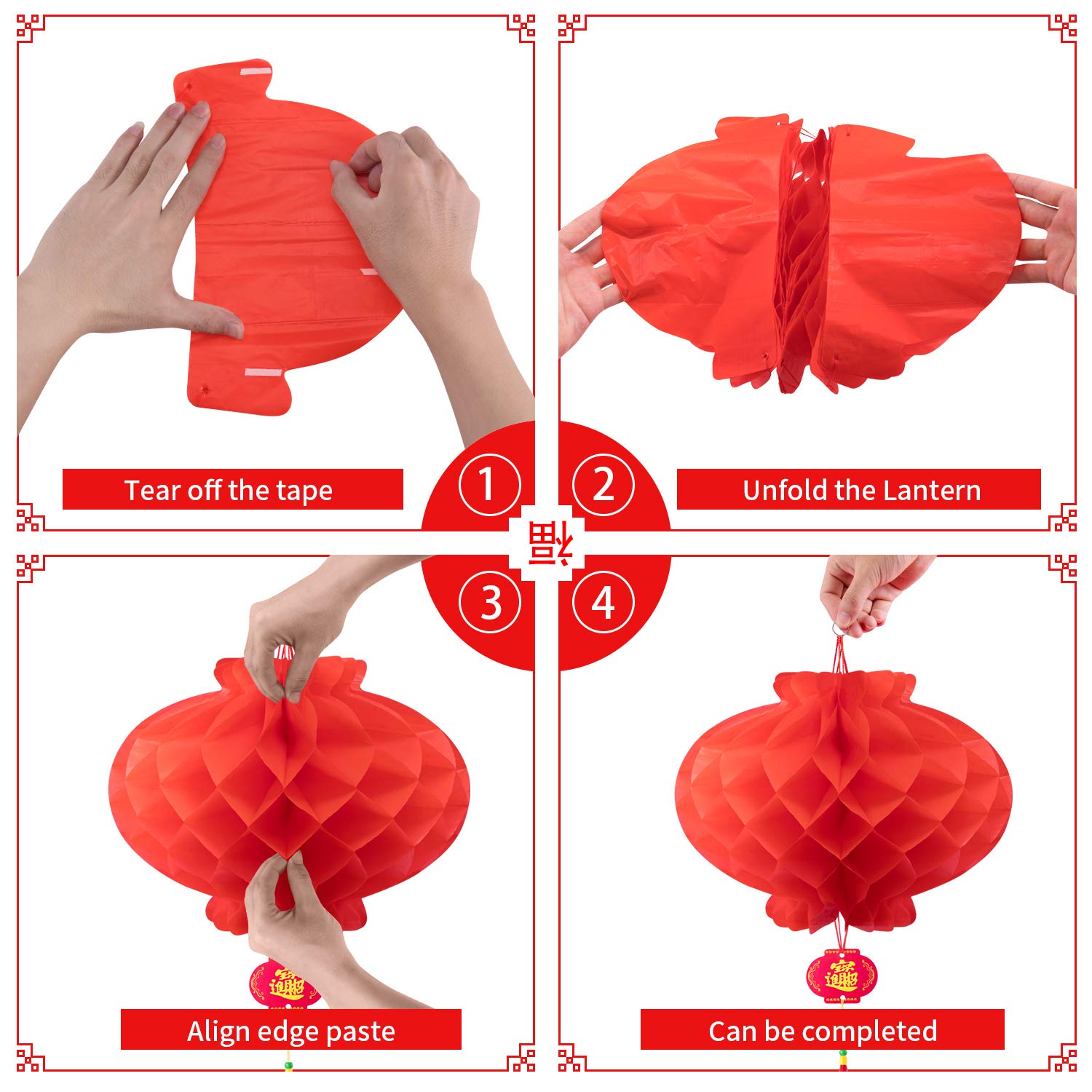 Favide 10 Inch Red Paper Lanterns, 20 Pieces, Plastic Paper, Festival Decorations for New Year, Spring Festival, Wedding