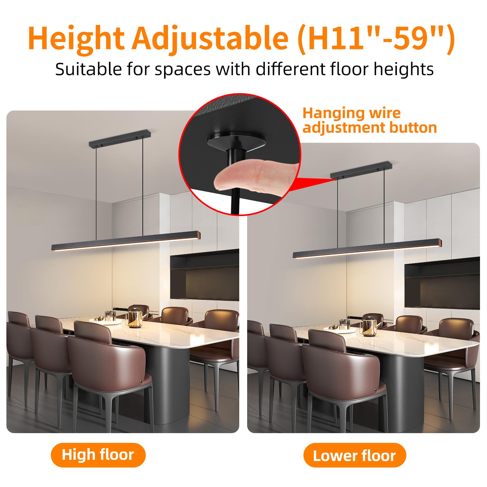 Mikeru Modern LED Linear Pendant Light, 39IN, Aluminum, Adjustable Color Temp 3000K-6500K, A-Black, Model 1