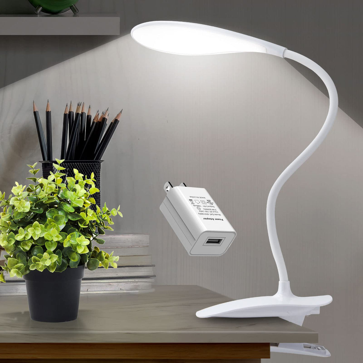 Dweptu Led Desk Lamp Eye-Caring Clamp Light Clamp Lamps Reading Lights With Usb Port, 360Flexible Gooseneck Bed Night Light (Inc