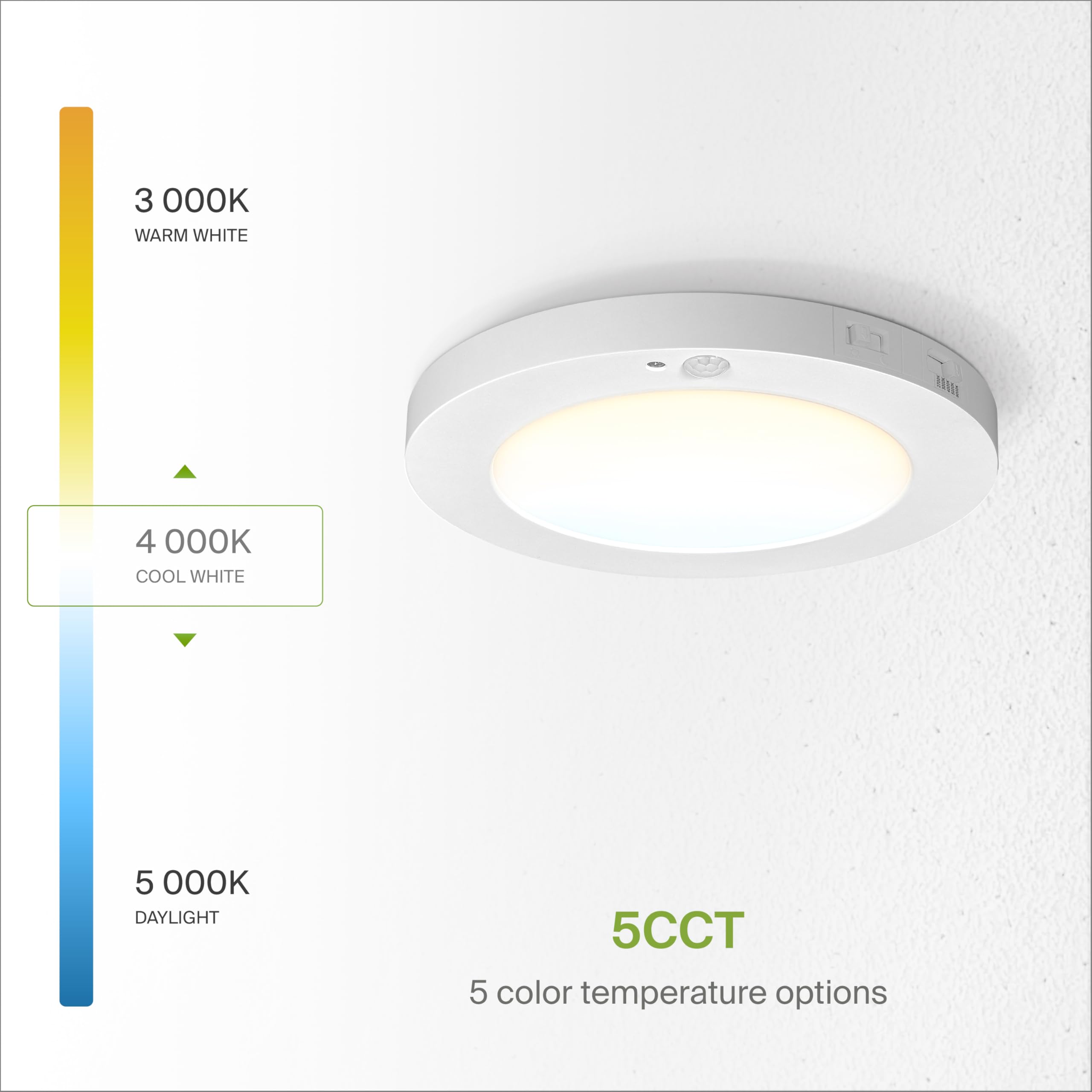Asd Led 7 Inch Round Flush Mount Ceiling Light Fixture | 15W 900Lm 2700-6000K 120V | 3Cct, Motion Sensor, Ultra Slim, Etl Listed
