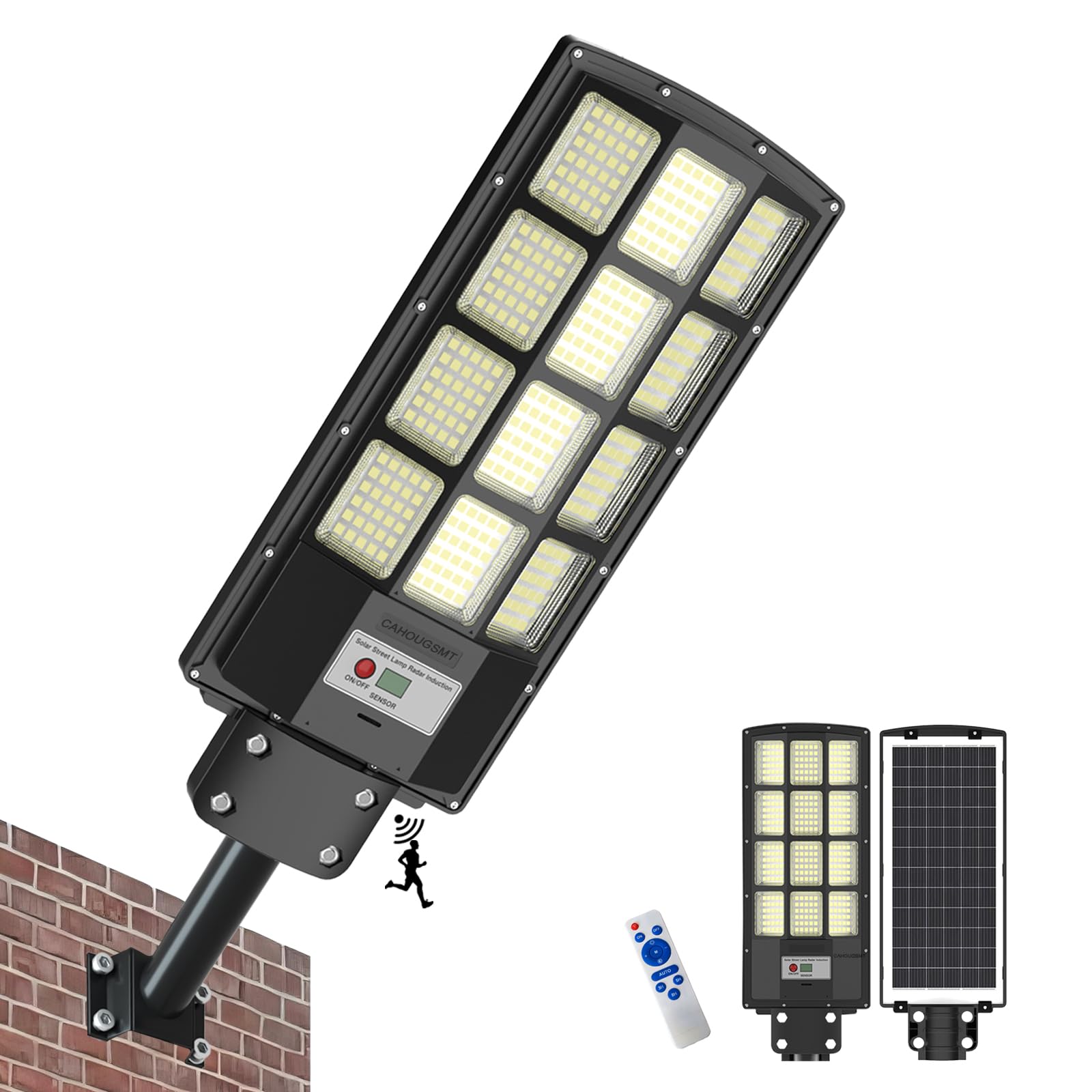 CAHOUGSMT Solar Street Light, Solar Floodlights Outdoor Waterproof Motion Sensor 6500K Dusk to Dawn Light