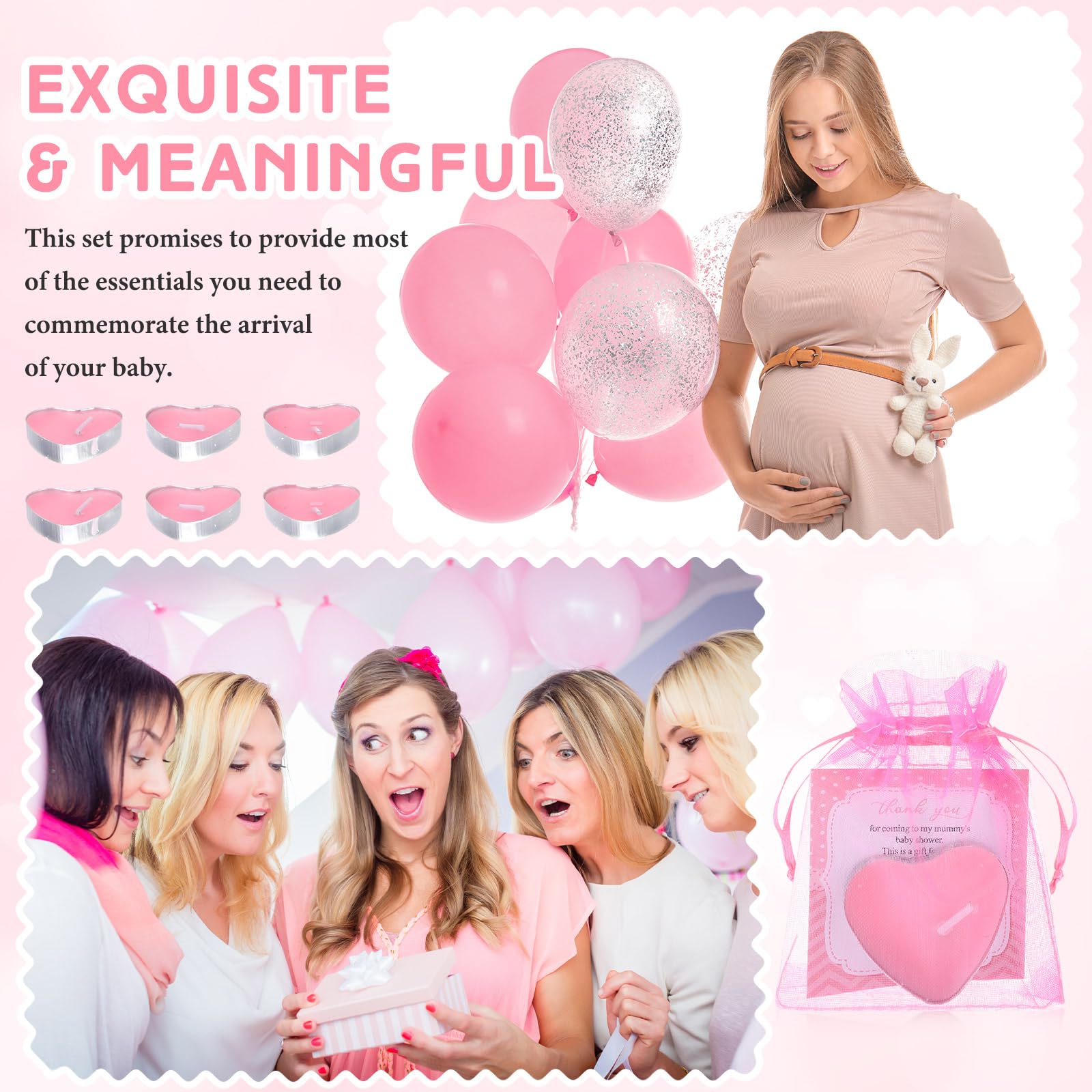 Threlaco 50 Sets Baby Shower Party Favor for Guest Include 50 Valentine's Day Heart Shaped Tealight Candle 50 Thank You Card 50