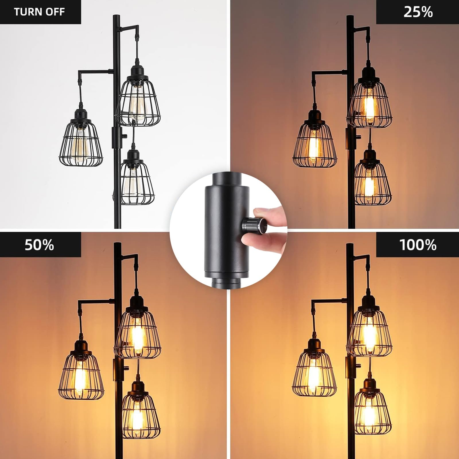 9Mmml 68Living Room Floor Lamp, Industrial Farmhouse 3 Teardrop Cage Standing Lamp,Black Tall Floor Lamp For Bedroom Office, 3 L