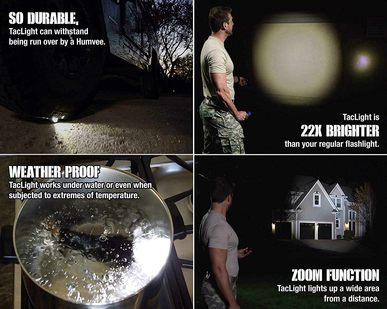 Bell+Howell TacLight Mini Flashlight - 100,000 Hour LED, 5 Modes, Zoom, Black, Model 1358, Water Resistant, 5.4” x 1