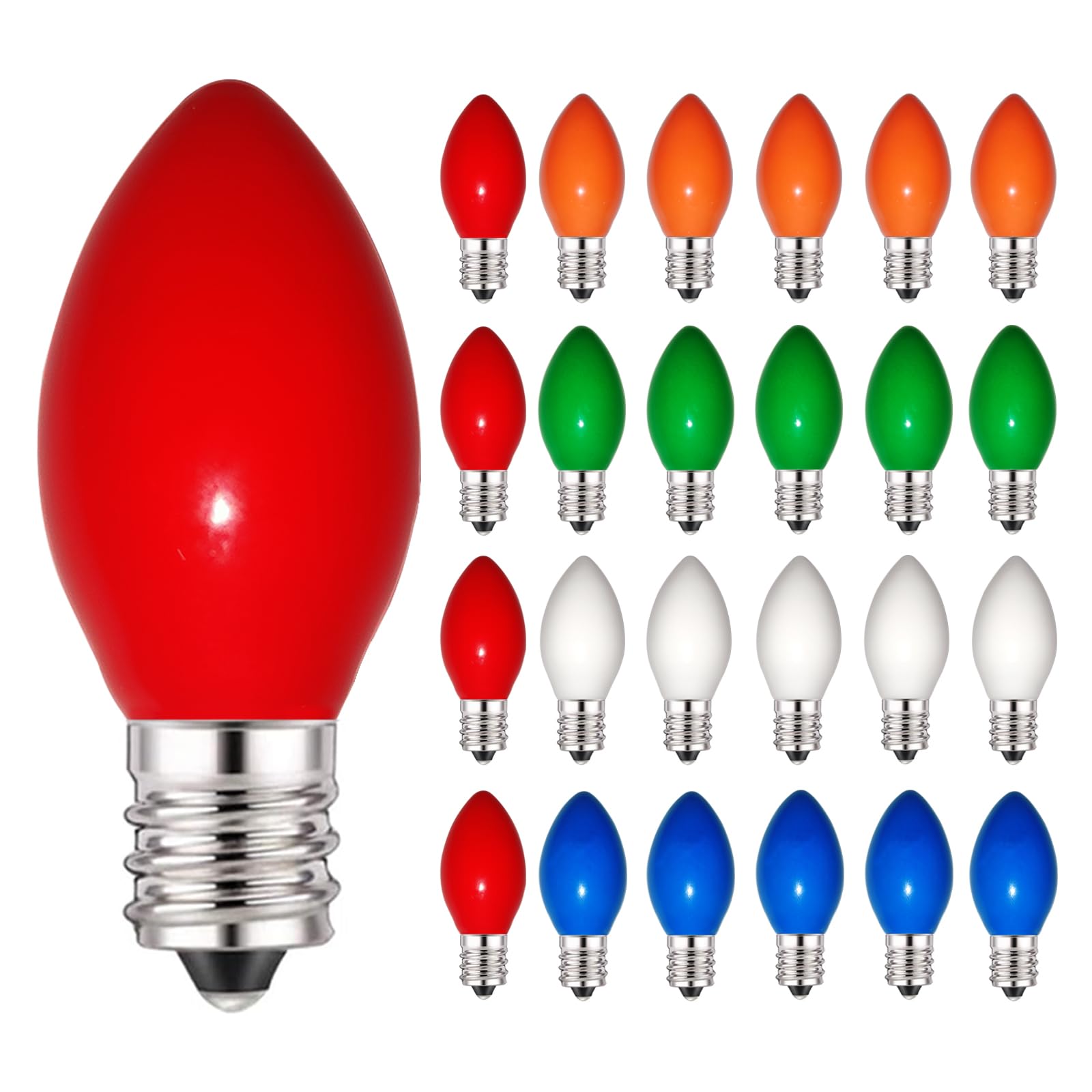 Wxuean Christmas Light Replacement Bulbs 25 Pack C7 Ceramic Multicolor Incandescent Lights Bulb  Outdoor String Light Bulbs for C7 Christmas Lights  E12 Candelabra Base  5 Watt