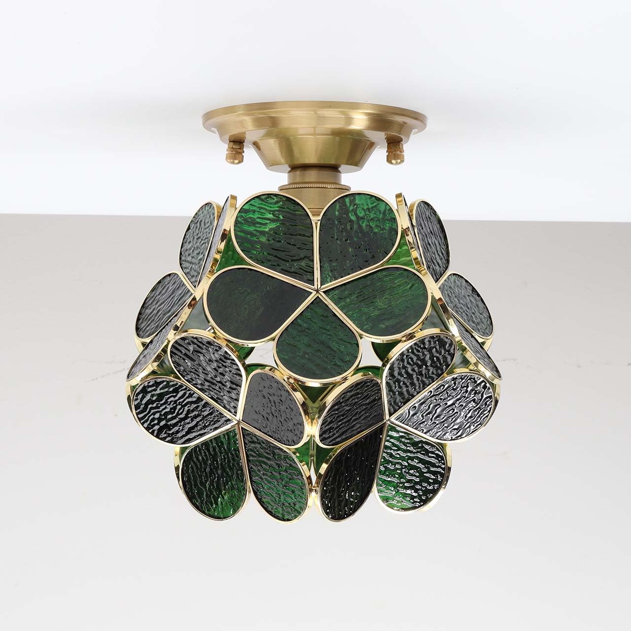 Bieye L10904 Flower Petals Tiffany Style Stained Glass Close To Ceiling Light, 8-Inch Wide (Green)