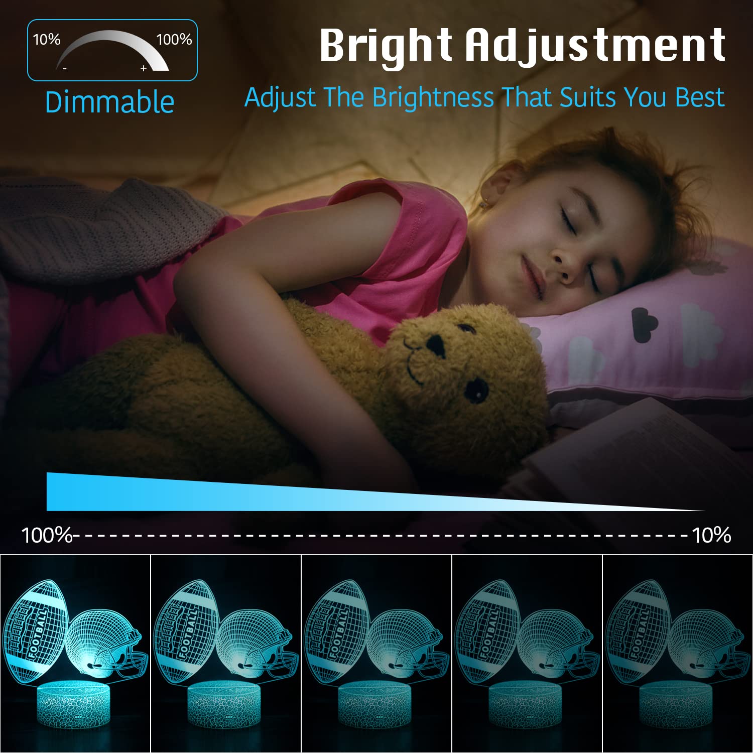 Uyeyuy American Football Helmet Night Light,3D Illusion Led Lamp,16 Colors Dimmable With Remote Control Smart Touch, Best Christ
