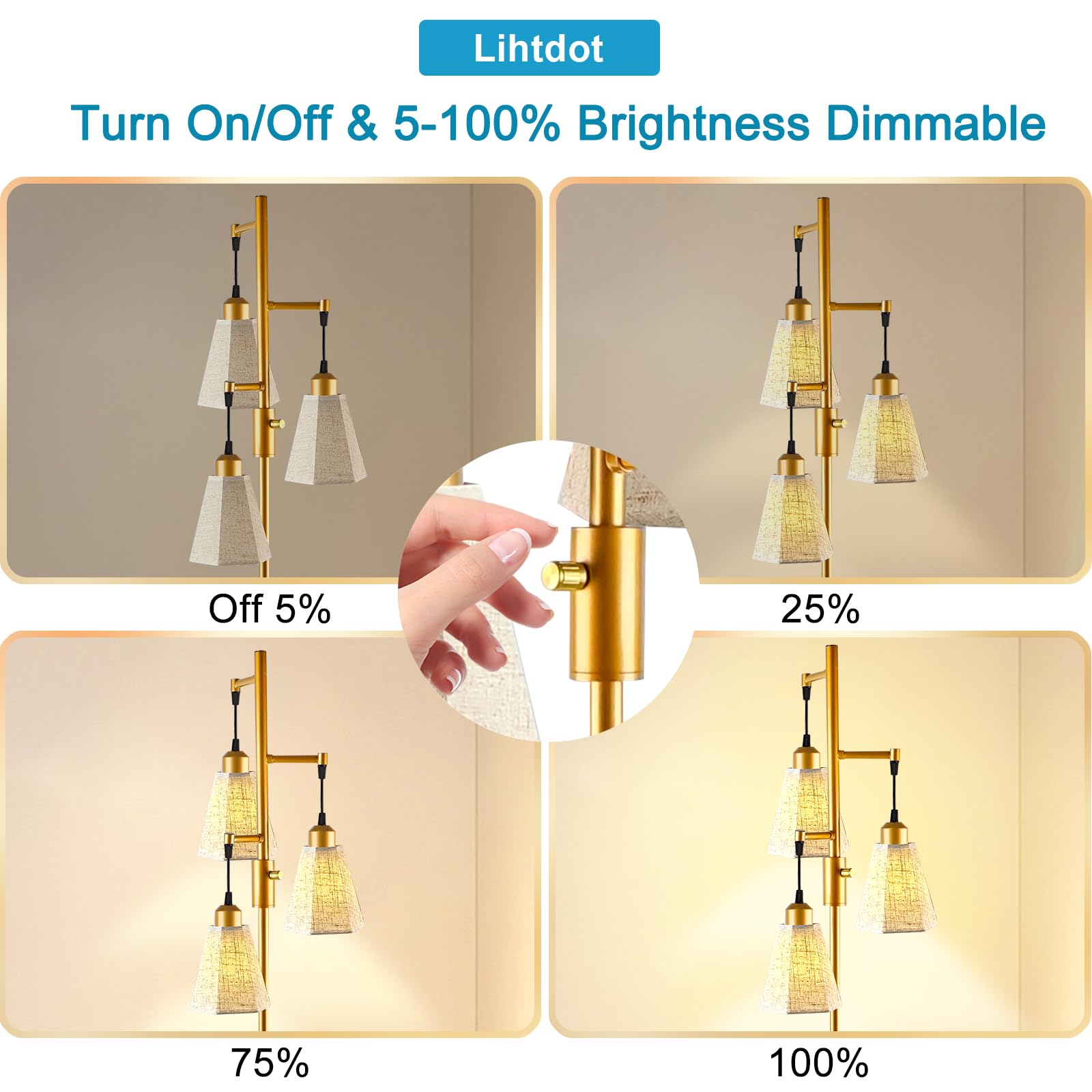 Lightdot 66In Led Floor Lamp With Patterned Lampshade, Vintage Standing Lamps With E26 Bulb Included & Fabric Shade, Modern Tall