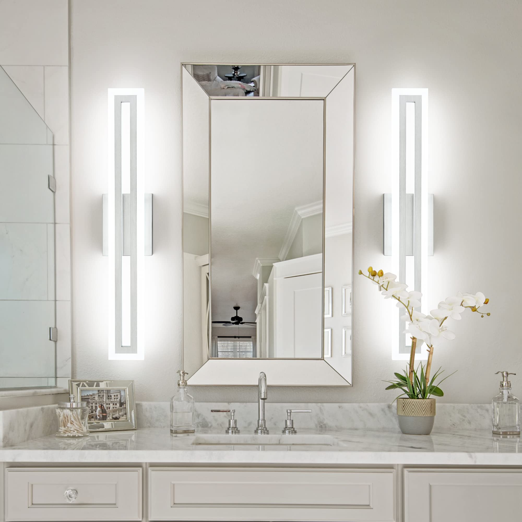 SOLFART 24 Inch LED Bathroom Light Fixture, Brushed Nickel, Aluminum, Non-Dimmable, Over Mirror Vanity Lights