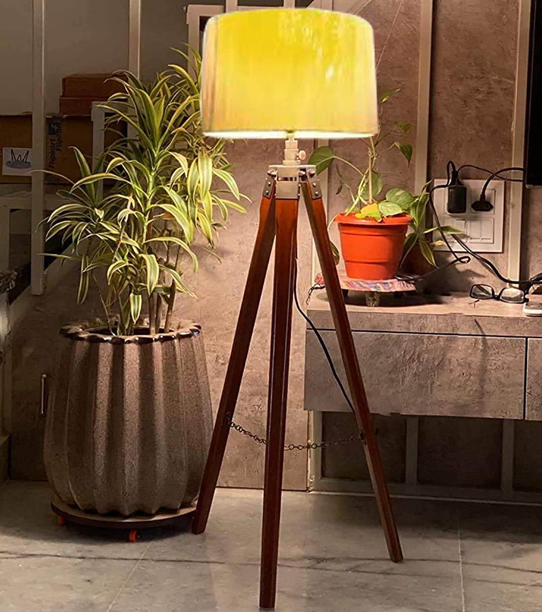 Hopdezyo E27 LED Italian Crafter Home Decor Floor Lamp for Living Room Bedroom Office, Holder & Lamp, Yellow Shade Pack of 1
