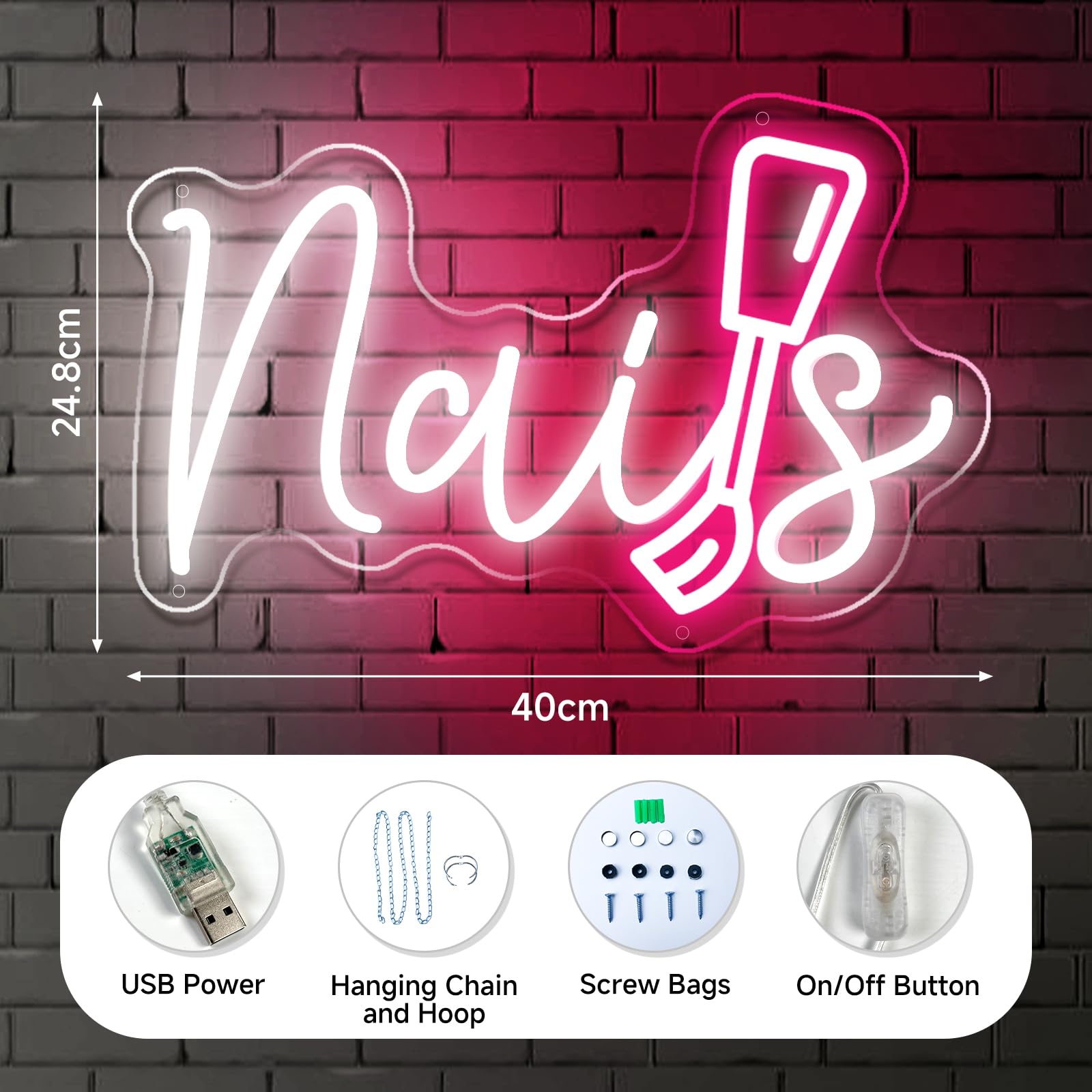 Nails Neon Sign For Nail Room  Led Nails Neon Signs For Wall Decor  Beauty Room  Salon Bar  Bedroom  Nails Neon Lights Christmas Birthday Gift For Girls  Lover  Friend