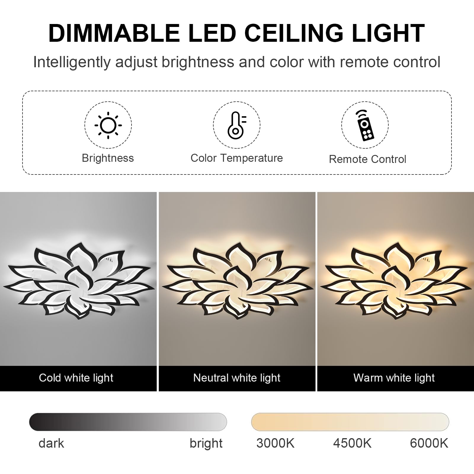 Jaymp 39.4'' Flower Shaped Ceiling Light Dimmable Modern Ceiling Lamp Remote Control Led Lighting Fixture For Living Room Dining