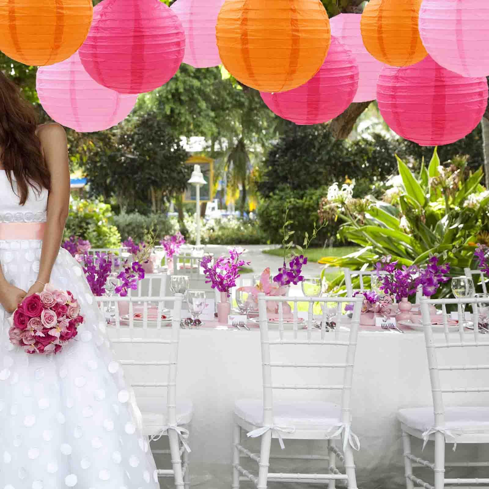 Gaka Pink Orange Paper Lanterns Decorative,12Pcs,4 Inch 6 Inch 8 Inch 10 Inch Round Paper Hanging Decorations,Chinese Lanterns L