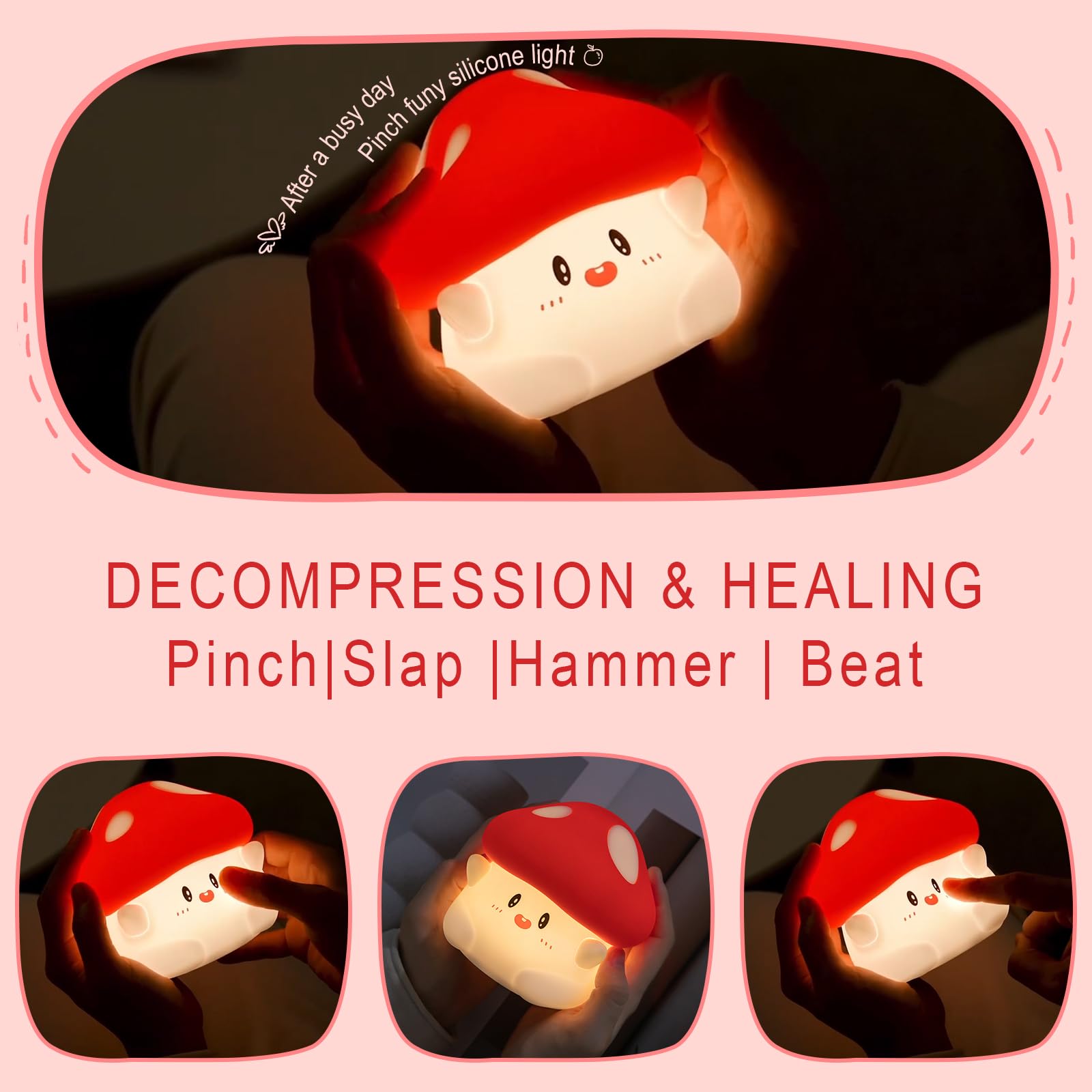 Yr Yrhh-Pet Mushroom Night Light, Cute Hug Mushroom Decor Lamp, Led Squishy Soft Silicone Night Lamp, Dimmable Rechargeable Port