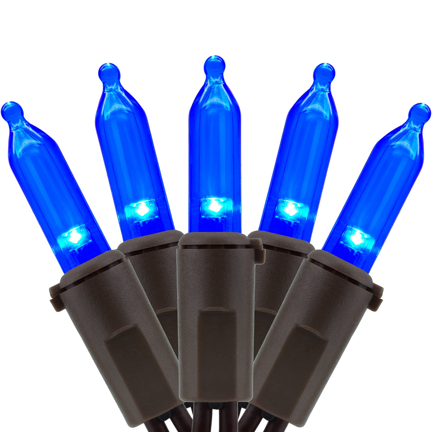 YULETIME 200 Blue LED Christmas Lights, 66 Feet Brown Wire UL Certified Commercial Grade Holiday String Light Set