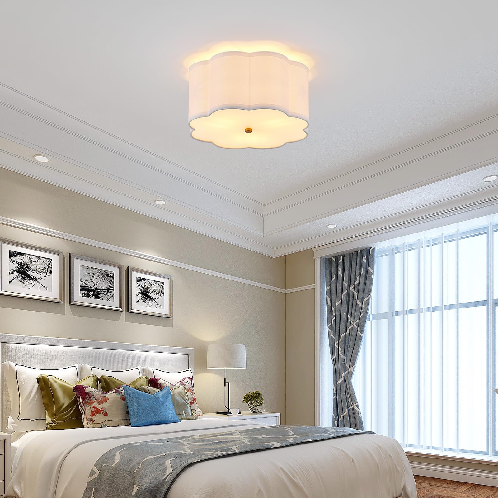 Widluth Modern Drum Semi Flush Mount Ceiling Light Fixture Modern 12.99“ 3-Lights Gold Drum Ceiling Lighting Vintage Linen Ceiling Lamp For Laundry Room, Kitchen, Basement, Dining Room, Bedroom