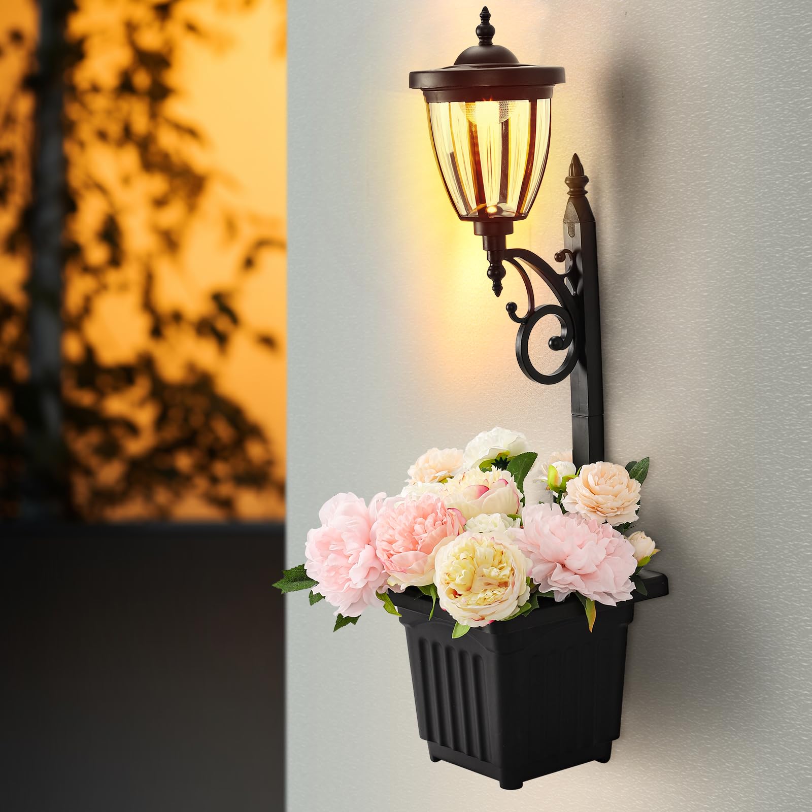 Sun-Ray Solar Lights 2-Piece Set - Multi-Function With Posts, Ground Stakes, Planters, Wall Mount - Black Plastic, Model 312022