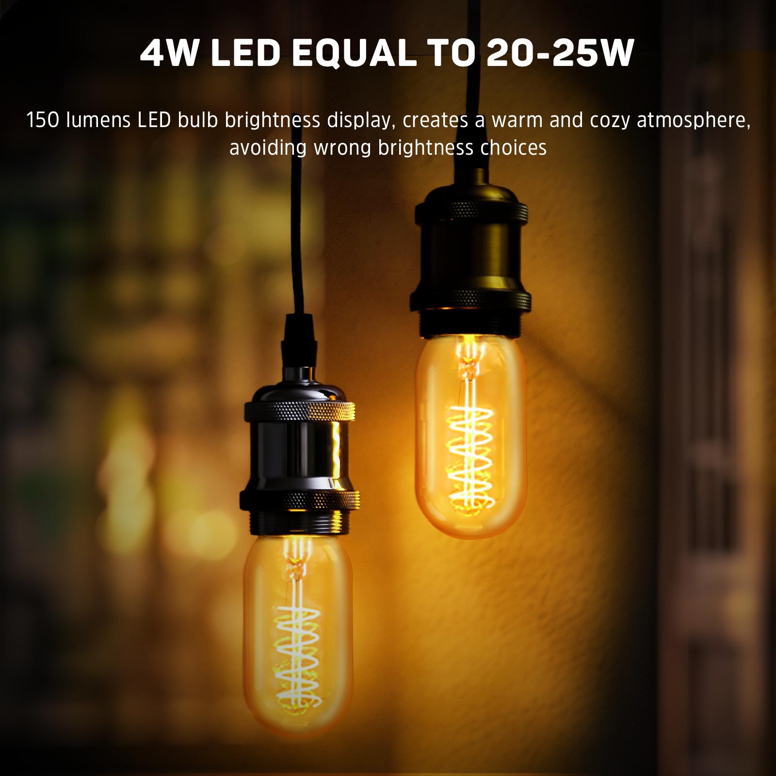 Vintage Edison Led Light Bulb 25 Watt 20 Watt Equivalent E26 Medium Base Dimmable Soft Warm 2200K Amber Antique T45 Small Old Fa
