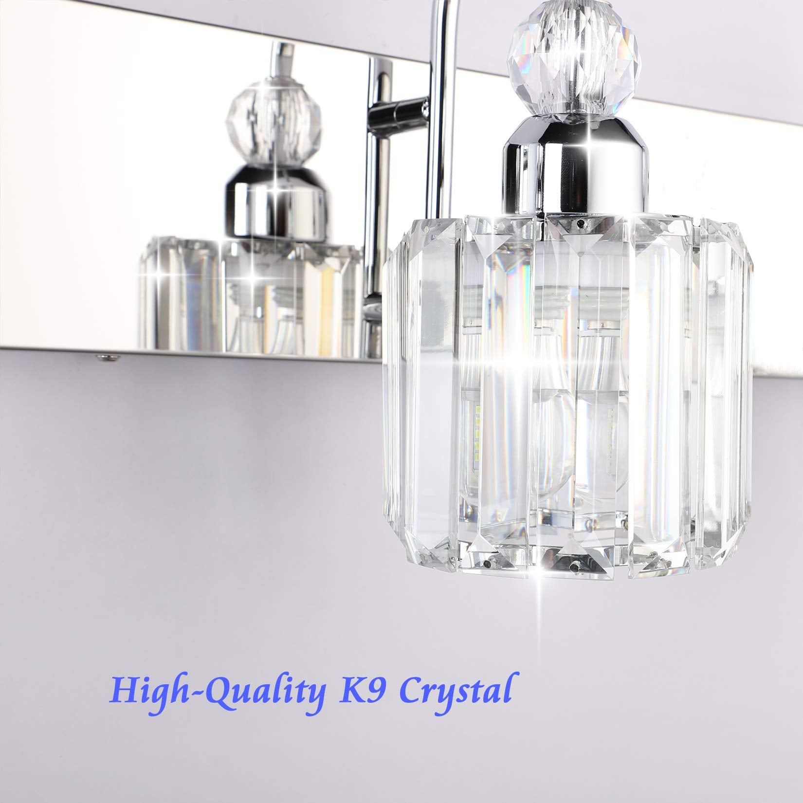 Ralbay 5-Light Modern Led Crystal Bathroom Vanity Lights, Stainless Steel Over Mirror Fixture, Round-Chrome Finish, Model 8600