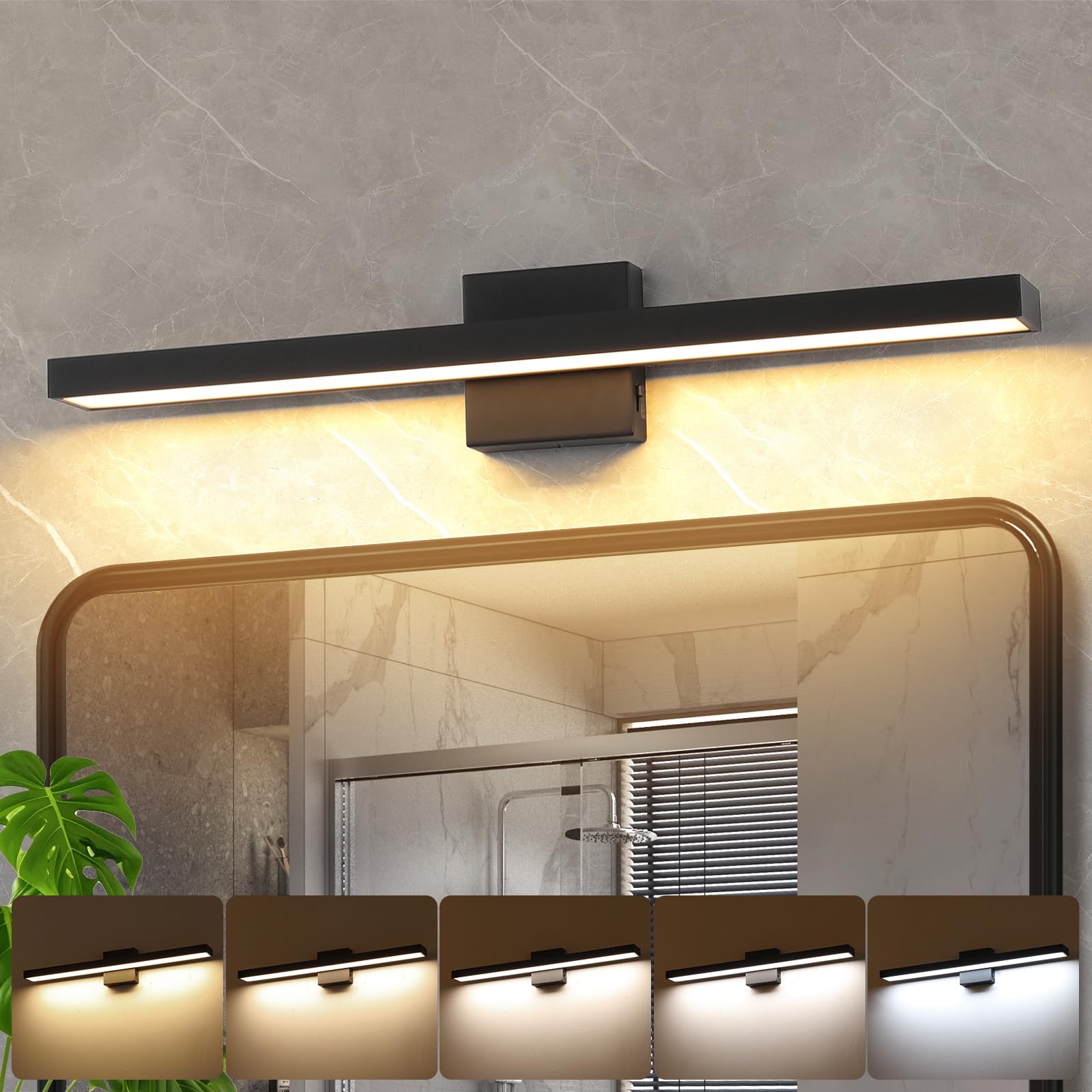 Joosenhouse Bathroom Vanity Light Bar 24W Dimmable LED 24.4 Inch Black-5CCT Metal Model 6332