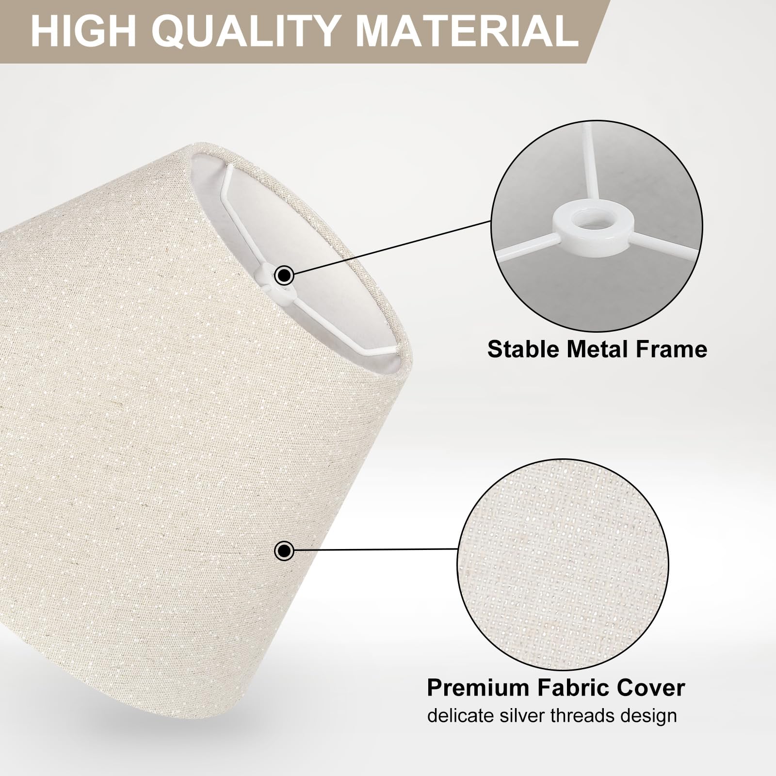 Small Lamp Shades Set Of 2, Beige With Silver Thread Lamp Shade, 5.5'' Top X 10'' Bottom X 6.6'' High, Glitter Linen Lamp Shades