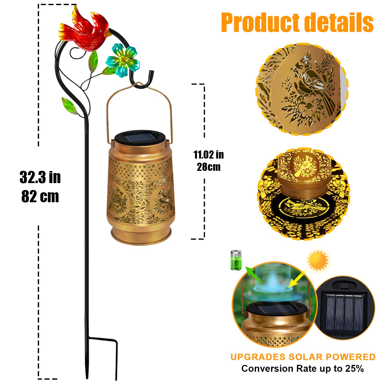 2 Pack Solar Lanterns Outdoor Waterproof,Cardinal Solar Lights Garden Decor Gifts For Mom Women Grandma Decoration Outside For Y