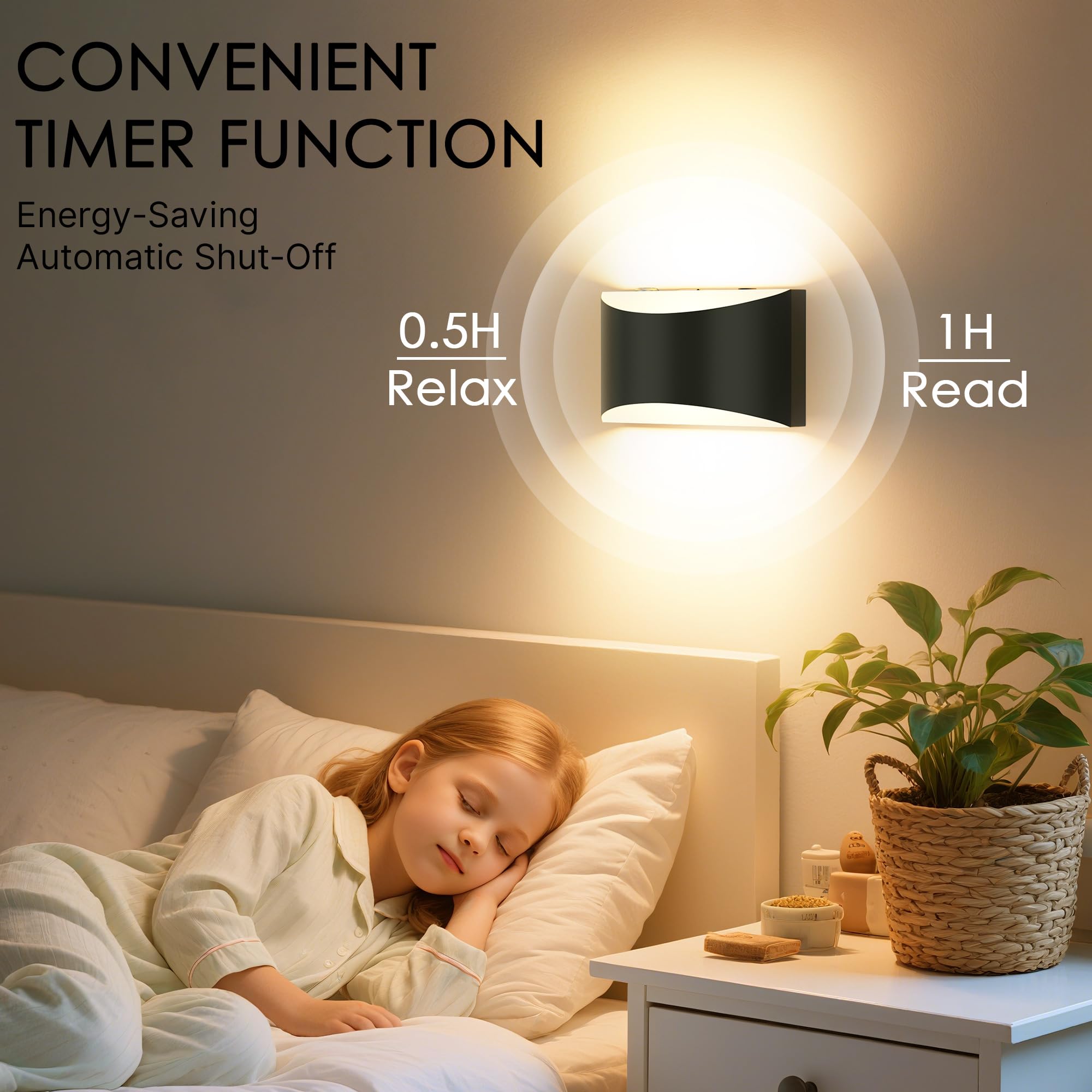 FOLKSMATE Battery Operated Wall Sconces Set of 2, 8000mAh, Wireless Remote, 3 Color Temperatures, Black, Model XUBYCD-25
